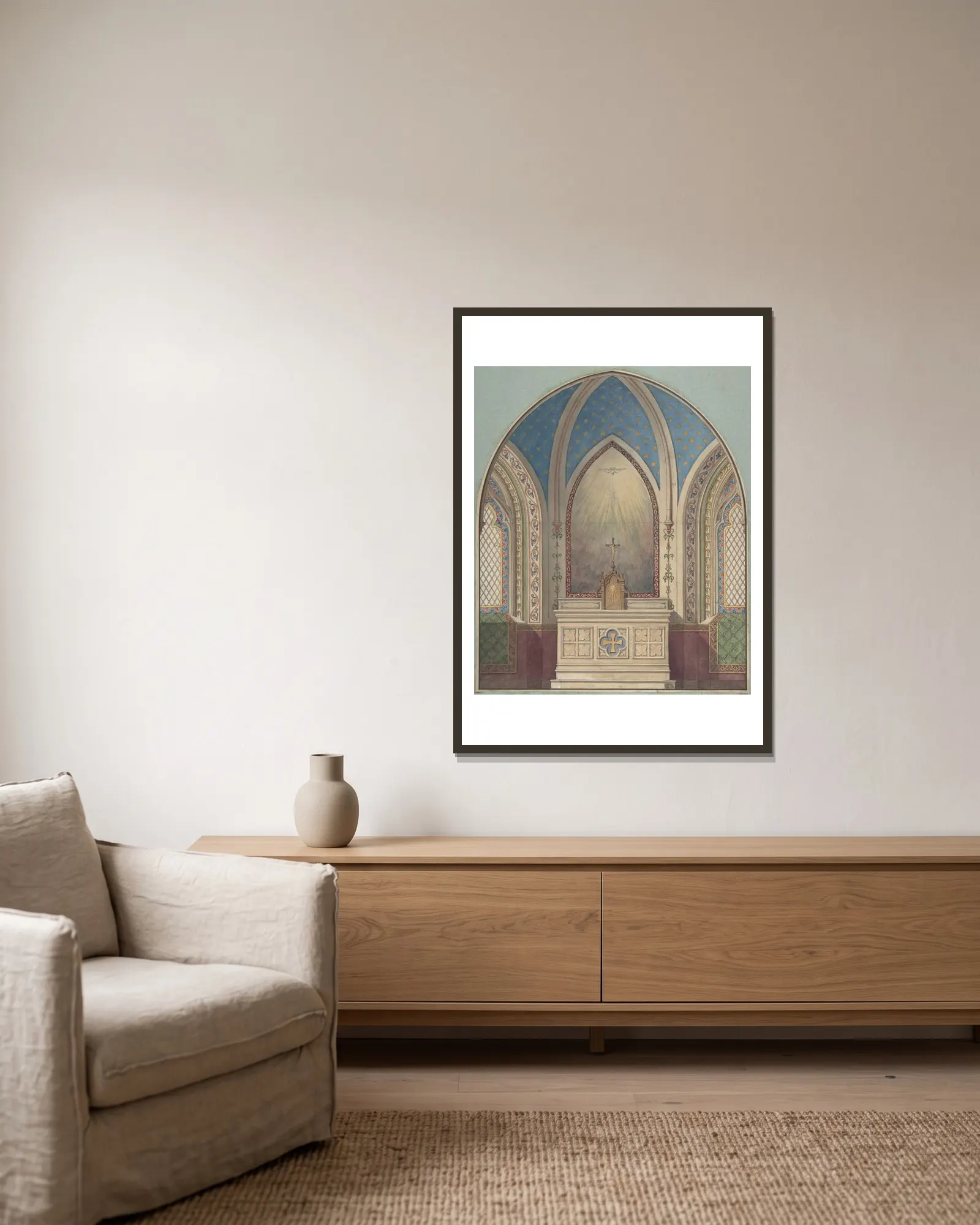 Design for Altar, Saint Clotilde (19th Century) av Jules-Edmond-Charles Lachaise inramad på en vägg