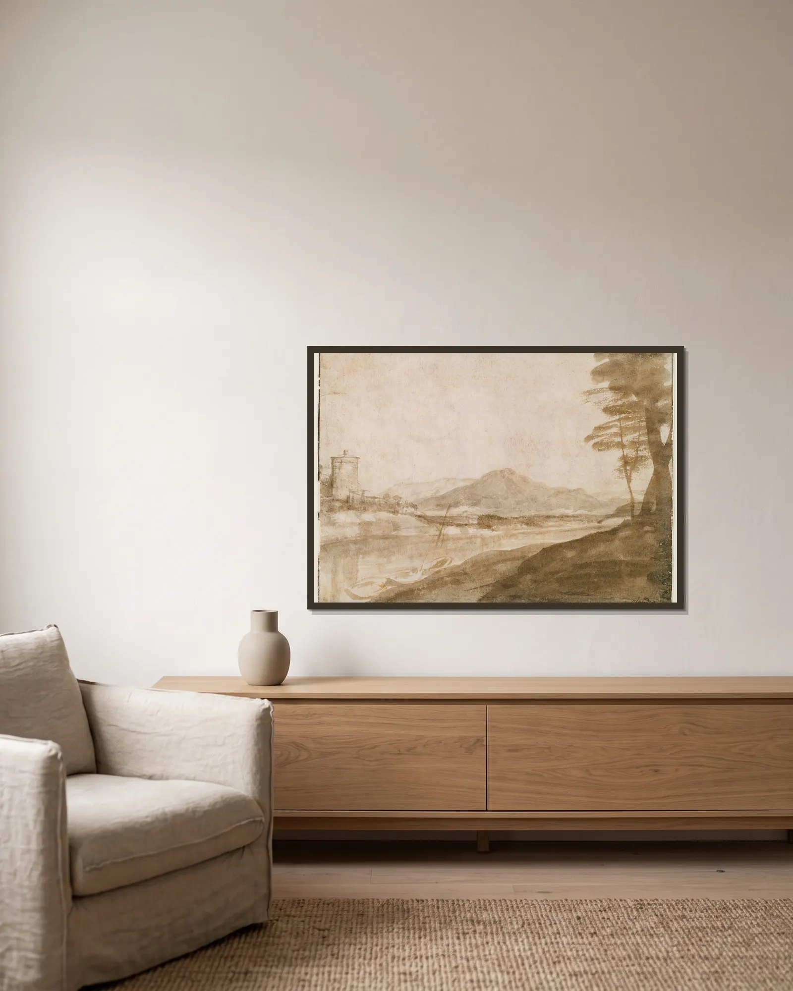 Landscape av Claude Lorrain inramad på en vägg