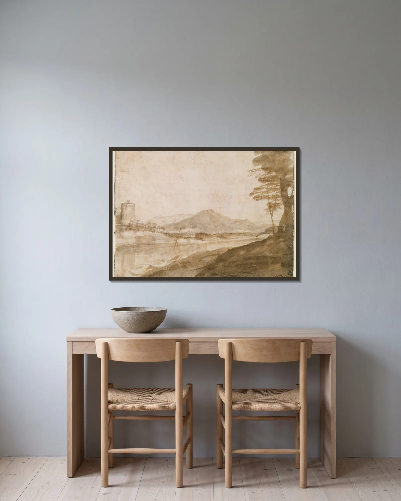 Landscape av Claude Lorrain inramad på en vägg