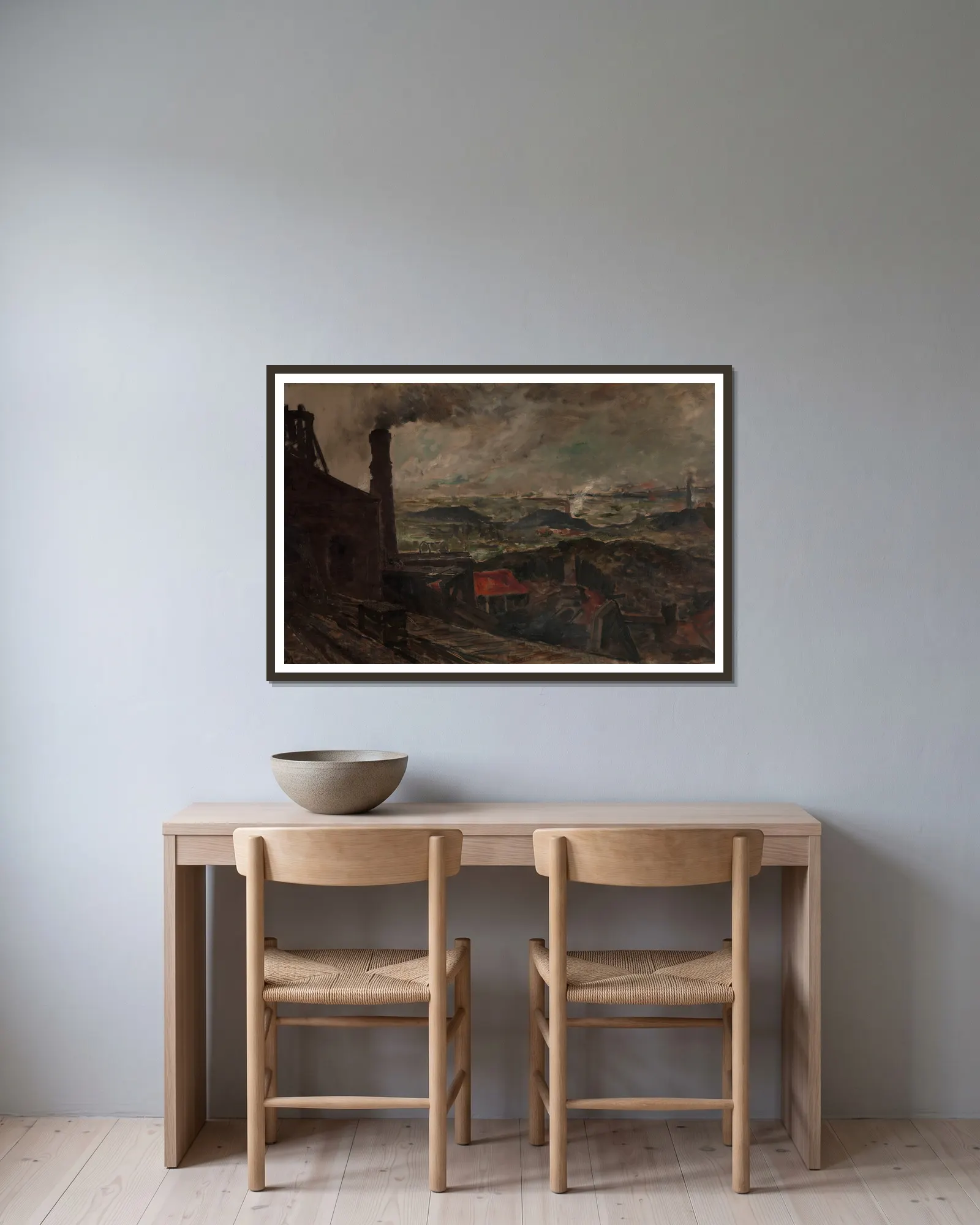 Mining Area av Constantin Meunier inramad på en vägg