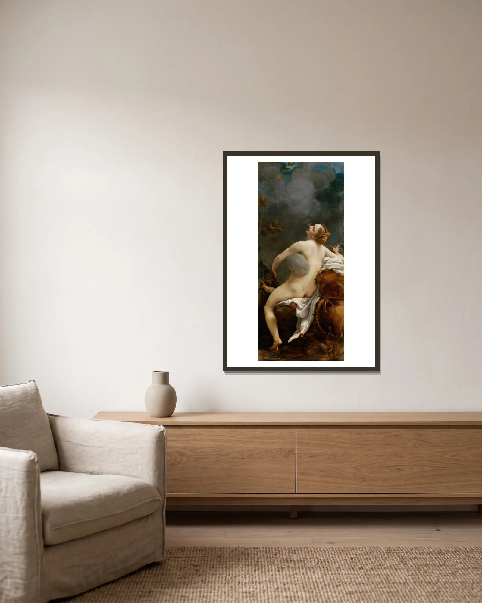 Jupiter and Io av Correggio inramad på en vägg