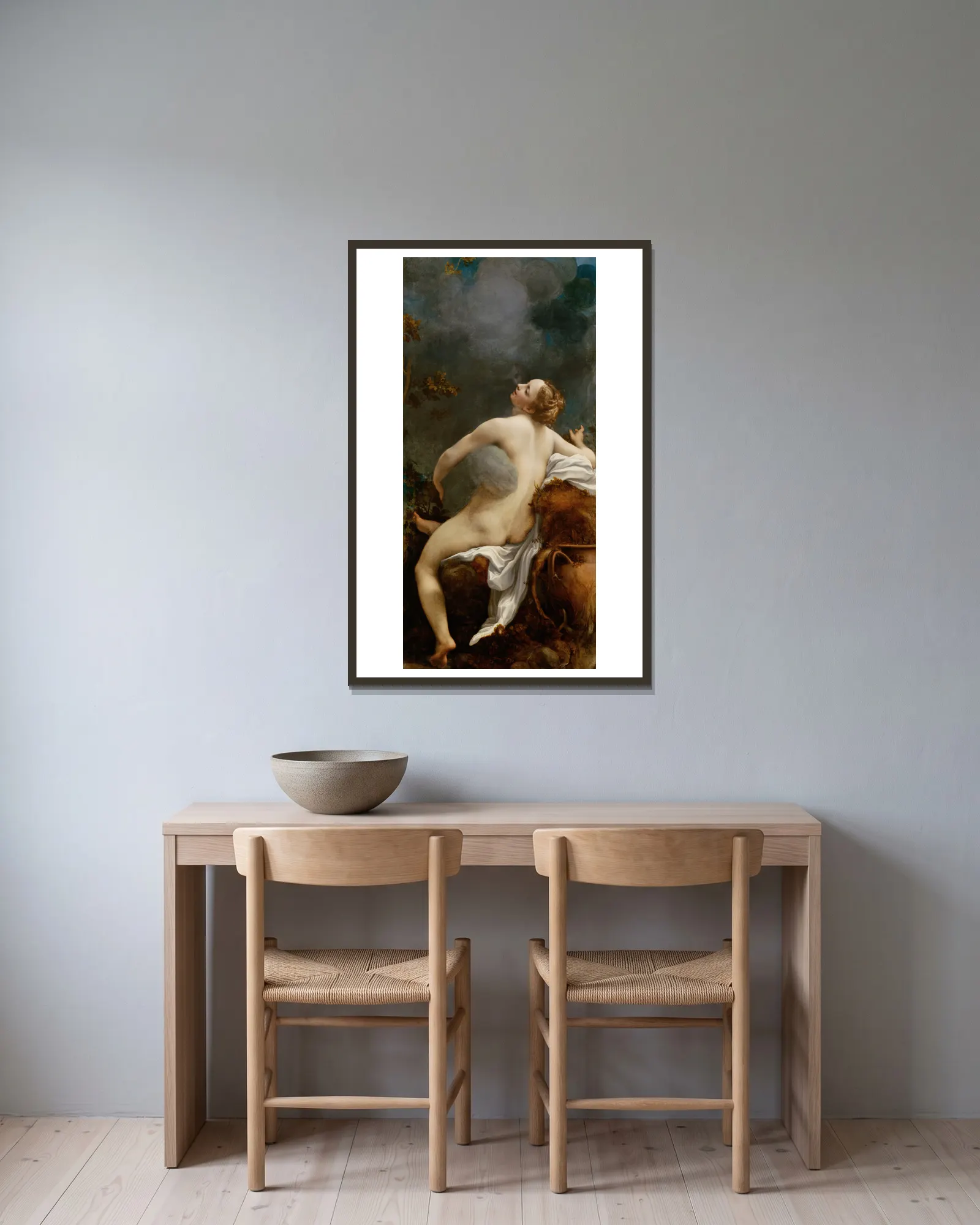 Jupiter and Io av Correggio inramad på en vägg
