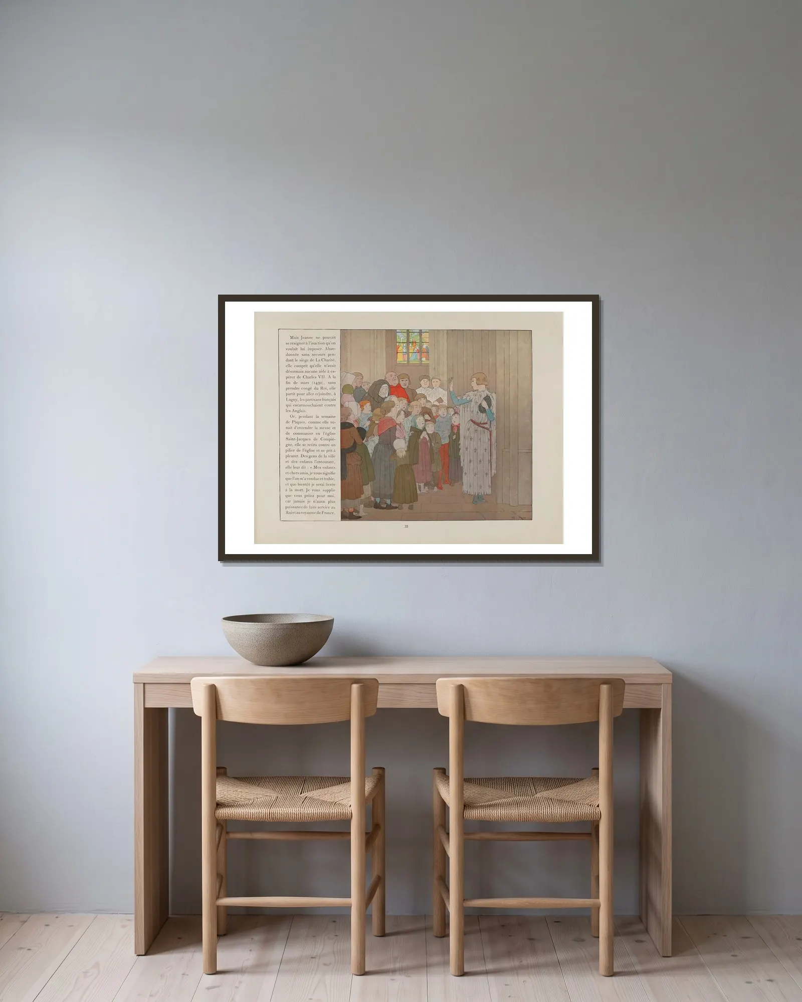 Jeanne d’Arc Pl.32 av Louis Maurice Boutet de Monvel inramad på en vägg