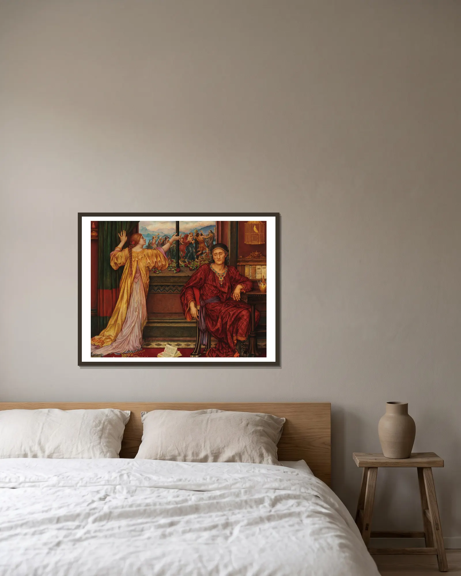 The Gilded Cage av Evelyn De Morgan inramad på en vägg