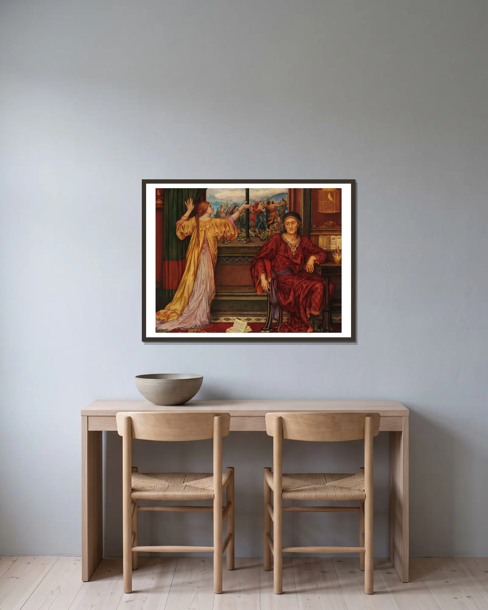 The Gilded Cage av Evelyn De Morgan inramad på en vägg