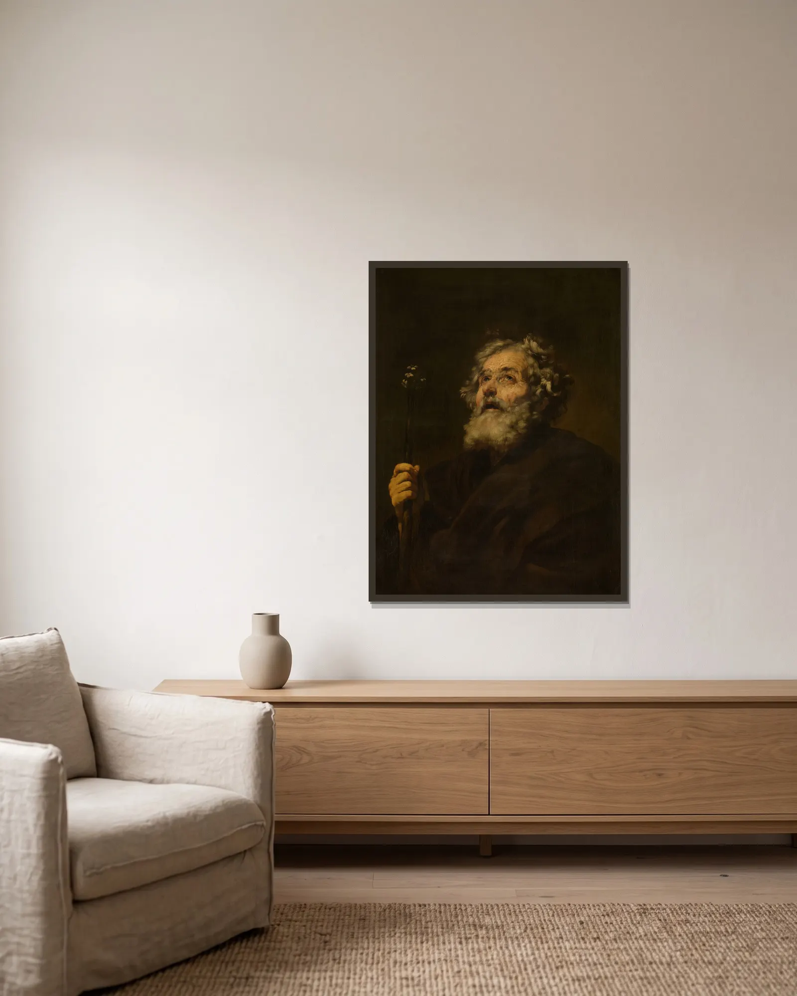 Saint Joseph av Jusepe de Ribera inramad på en vägg
