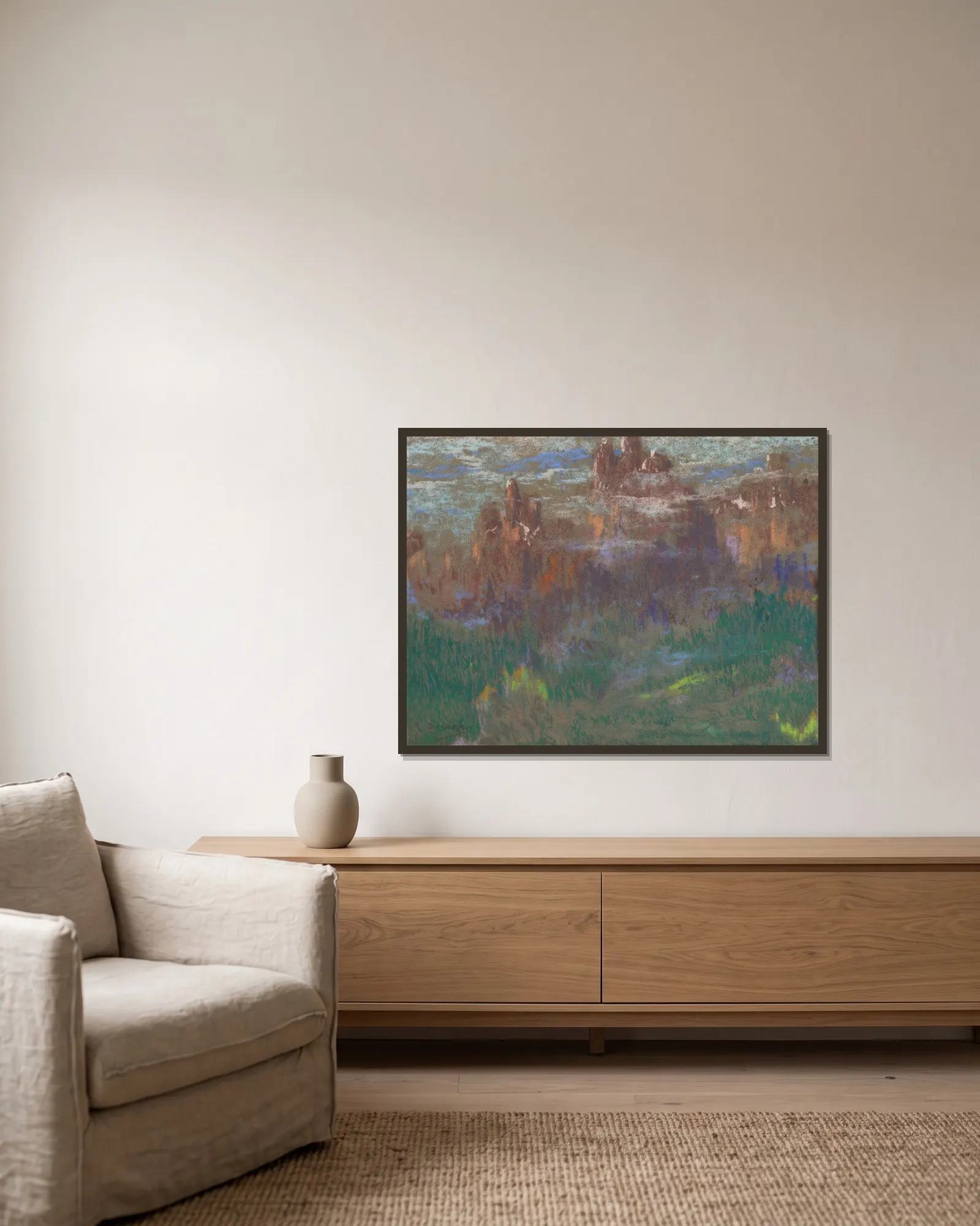 Mountainous Landscape. (20th century) av Rodolphe De Saegher inramad på en vägg