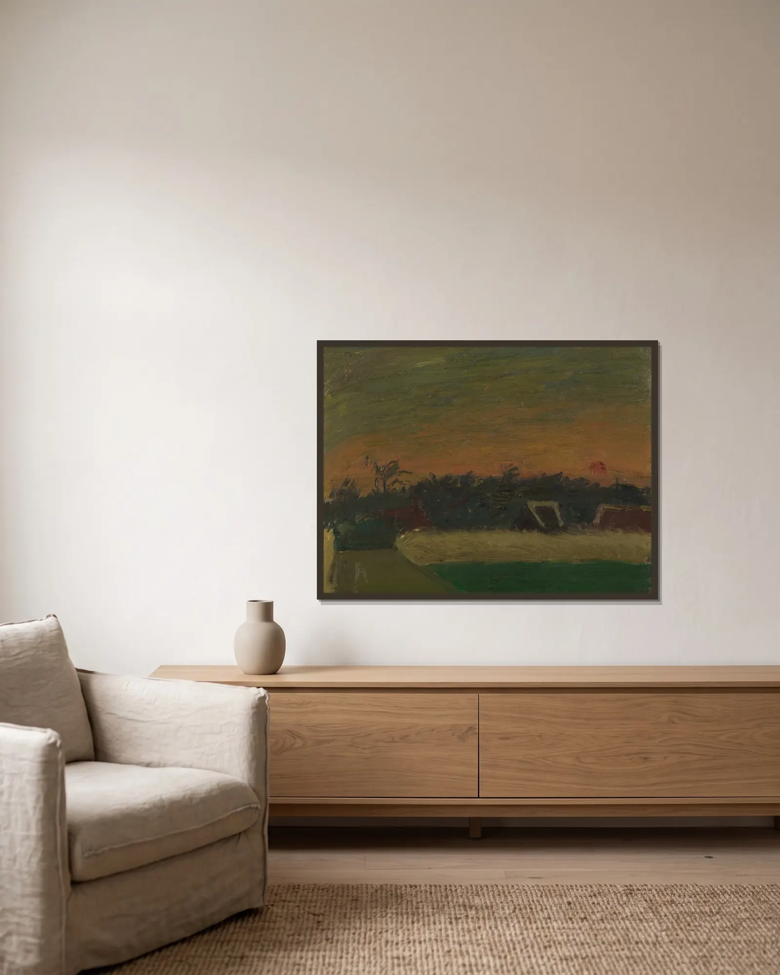 Sunset av Gustave De Smet inramad på en vägg