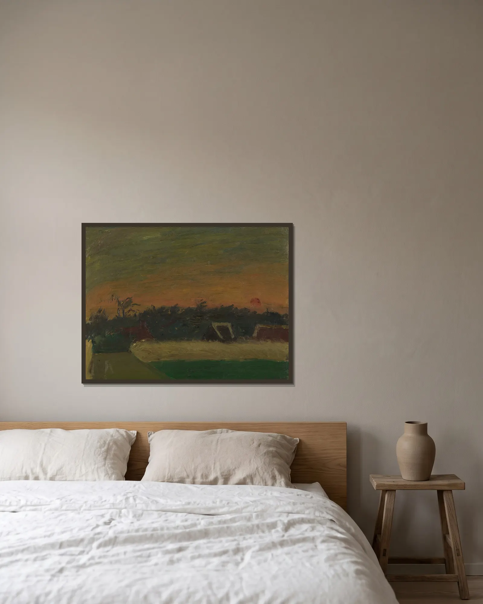 Sunset av Gustave De Smet inramad på en vägg