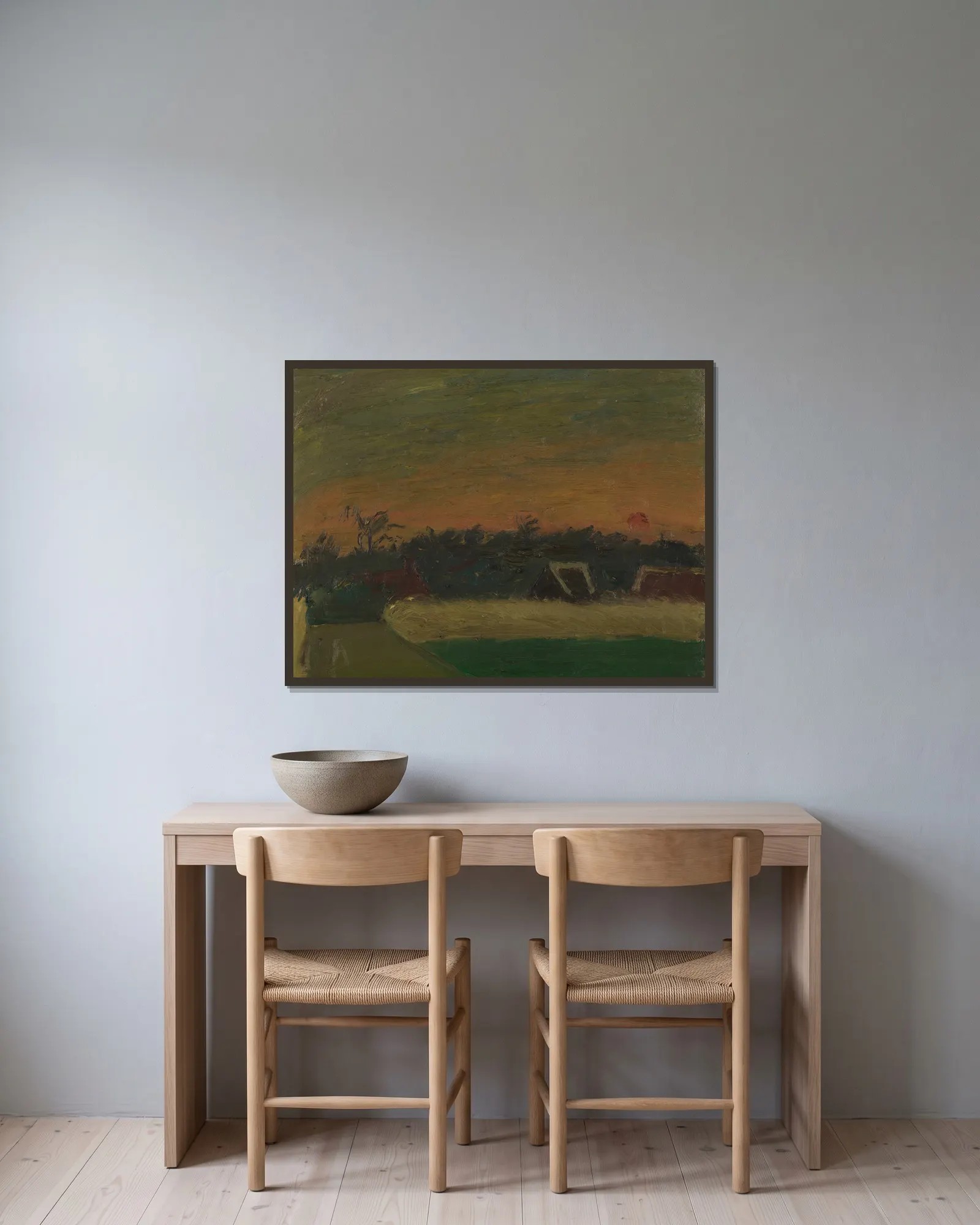 Sunset av Gustave De Smet inramad på en vägg