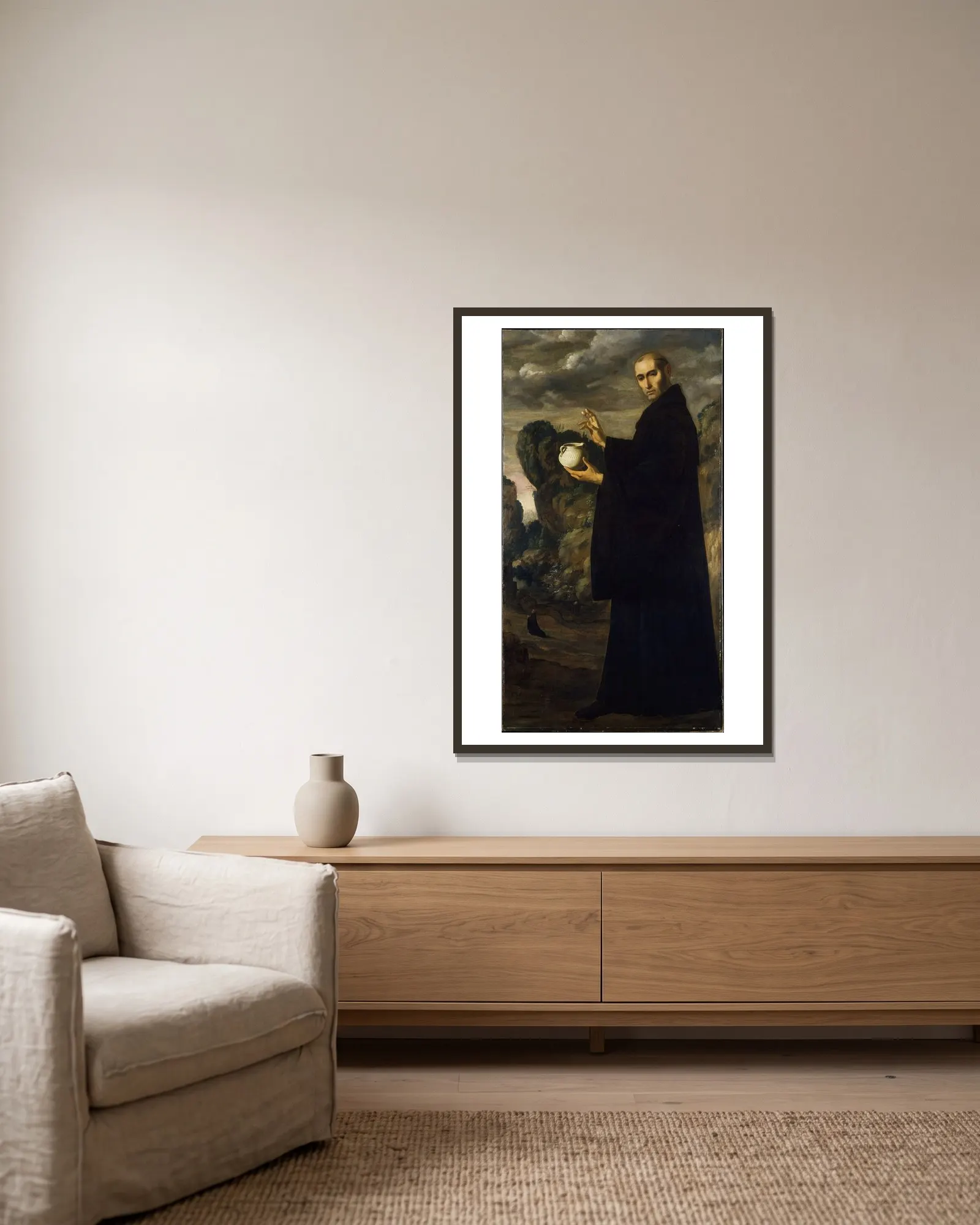 Saint Benedict av Francisco de Zurbarán inramad på en vägg