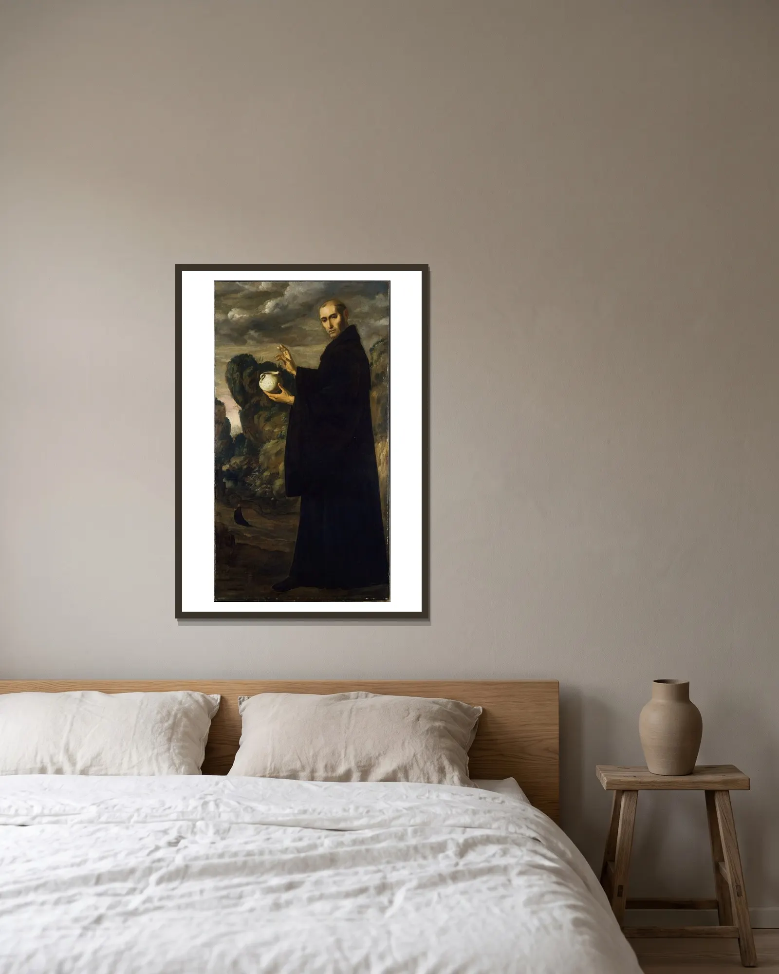 Saint Benedict av Francisco de Zurbarán inramad på en vägg
