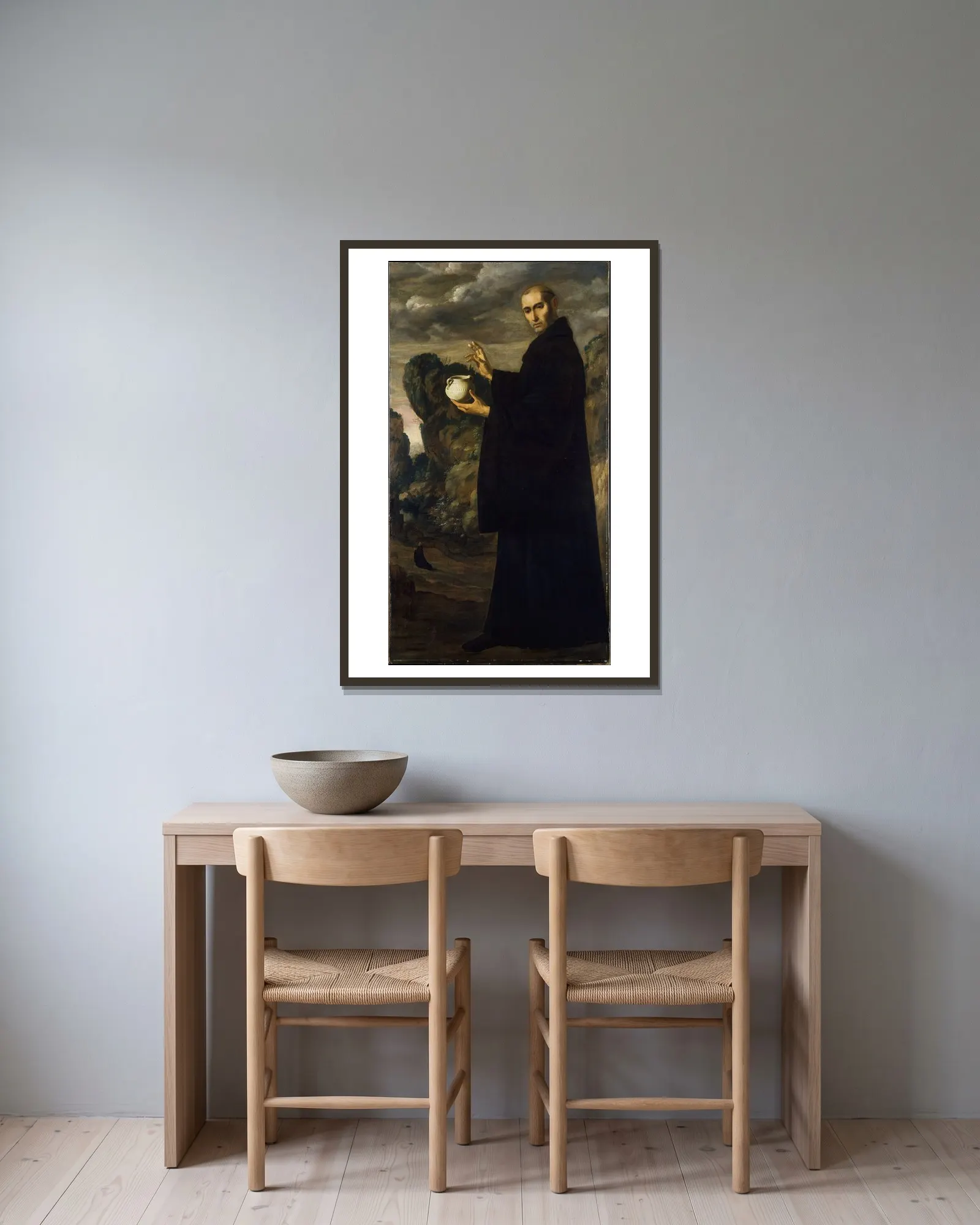 Saint Benedict av Francisco de Zurbarán inramad på en vägg