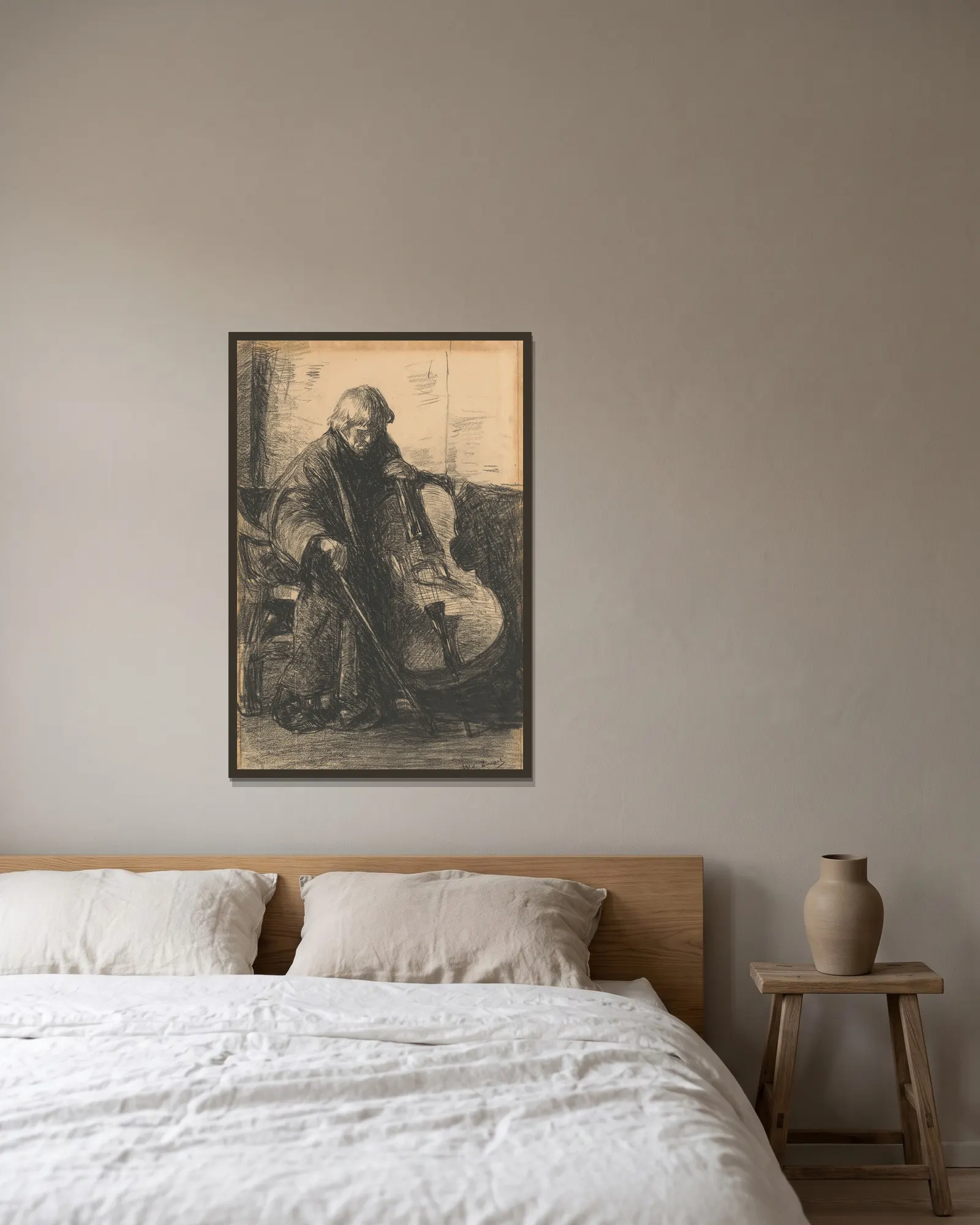 Cellist (20th century) av Willem de Zwart inramad på en vägg