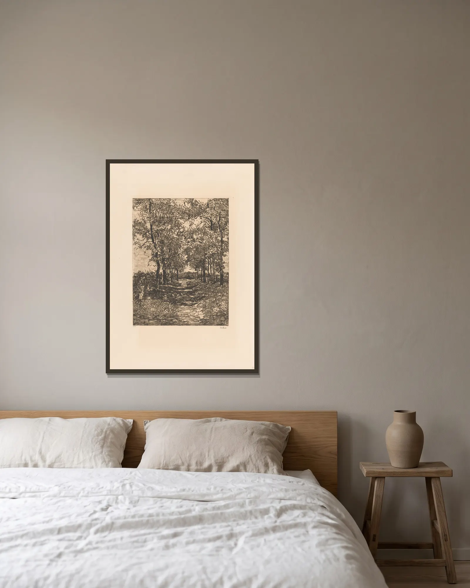 Landschap met smalle laan (20th century) av Willem de Zwart inramad på en vägg