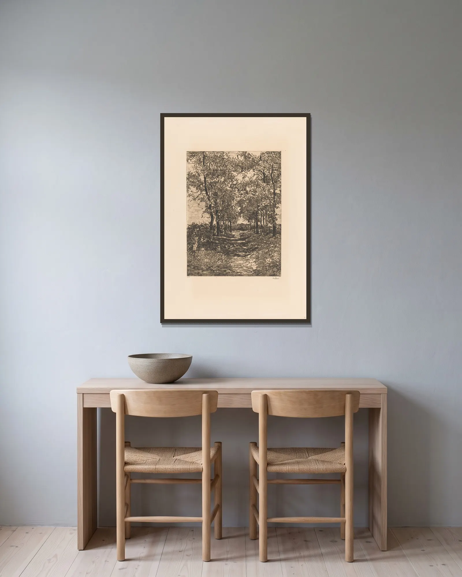 Landschap met smalle laan (20th century) av Willem de Zwart inramad på en vägg