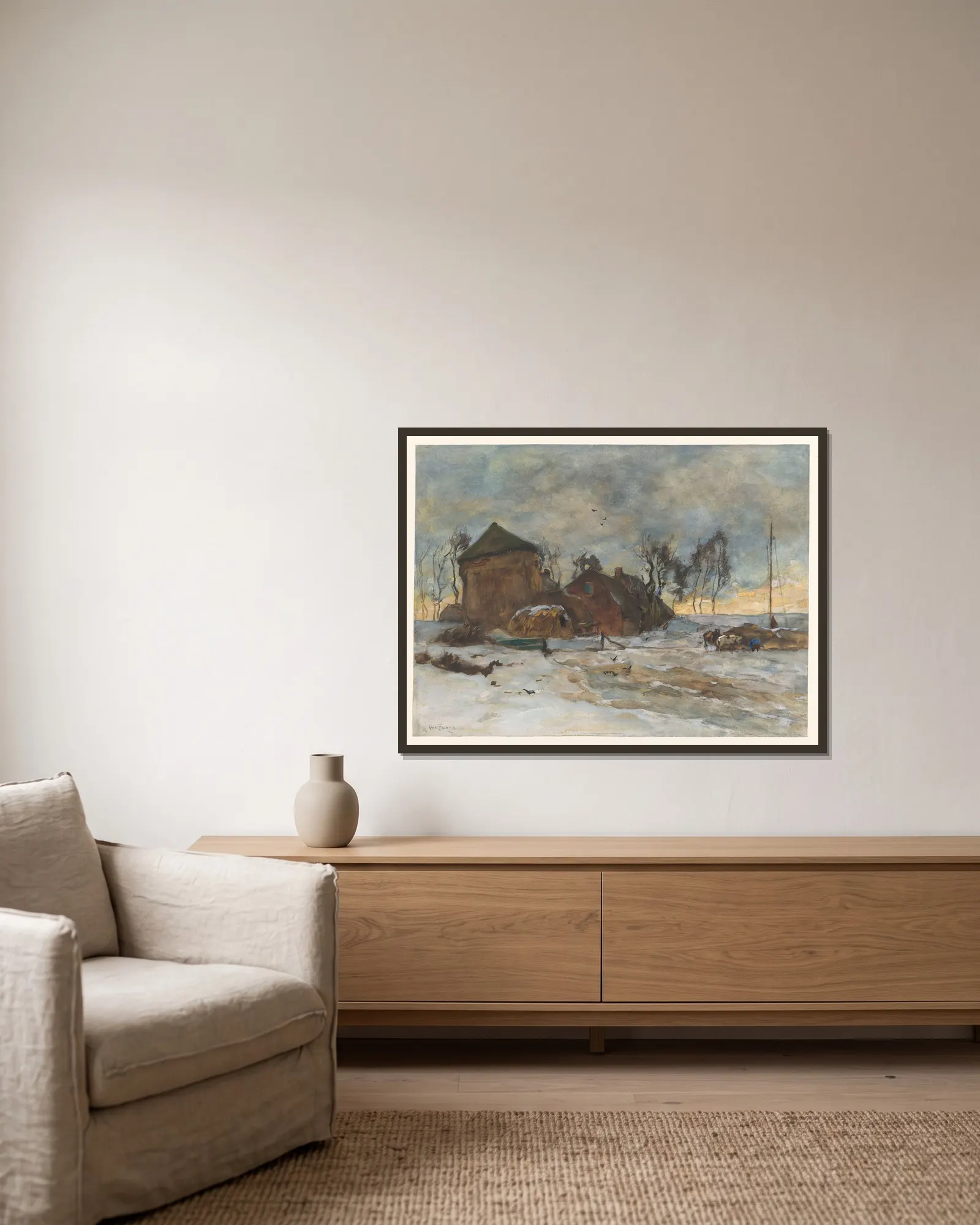 Winterlandschap (20th century) av Willem de Zwart inramad på en vägg