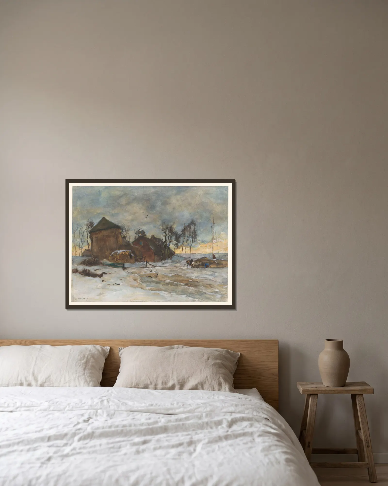 Winterlandschap (20th century) av Willem de Zwart inramad på en vägg
