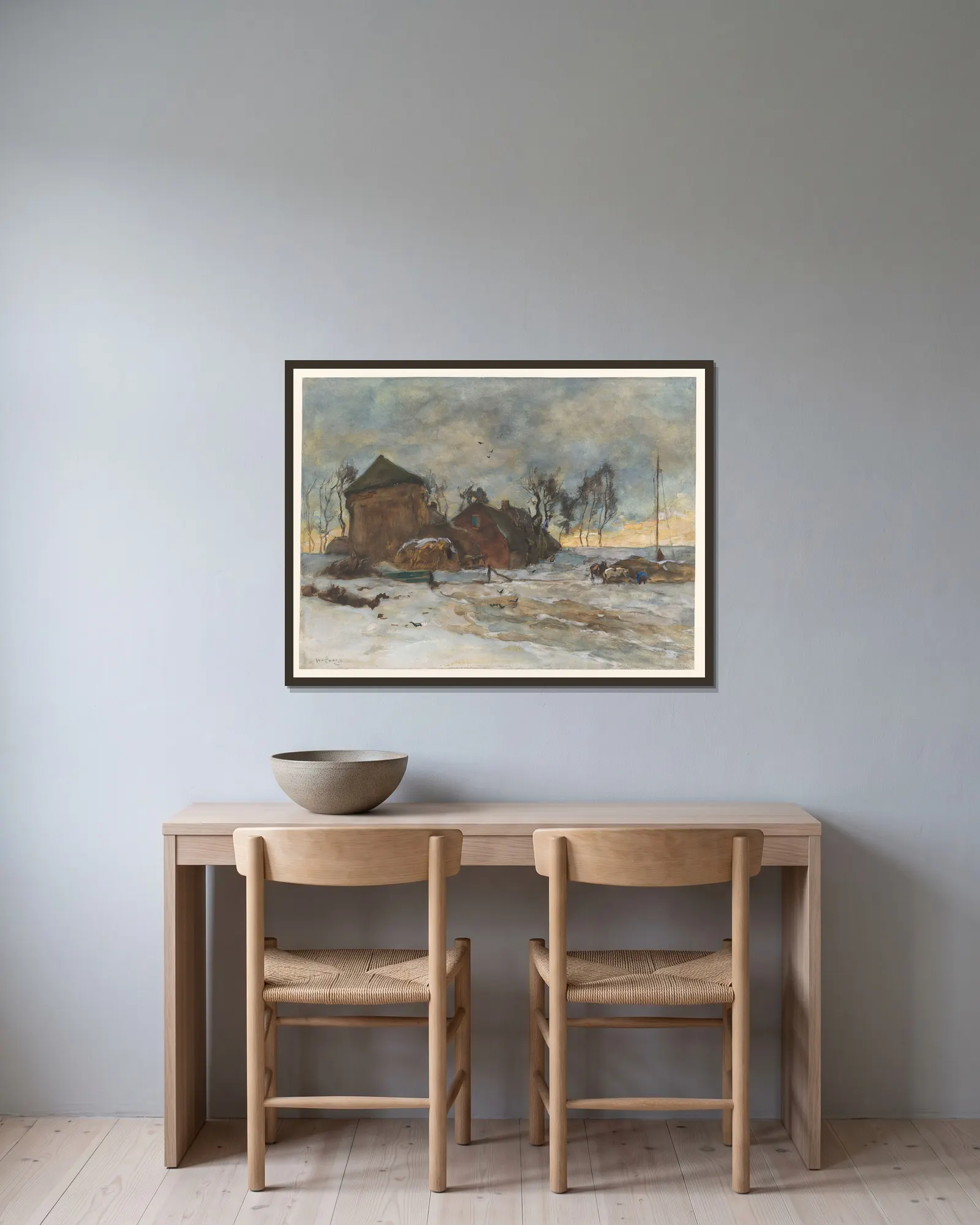 Winterlandschap (20th century) av Willem de Zwart inramad på en vägg