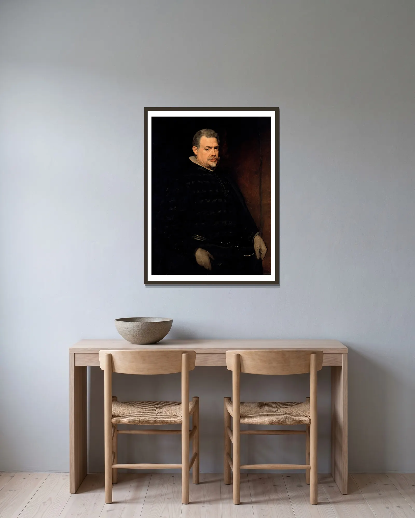 Don Juan Mateos (d.1643) av Diego Velázquez inramad på en vägg