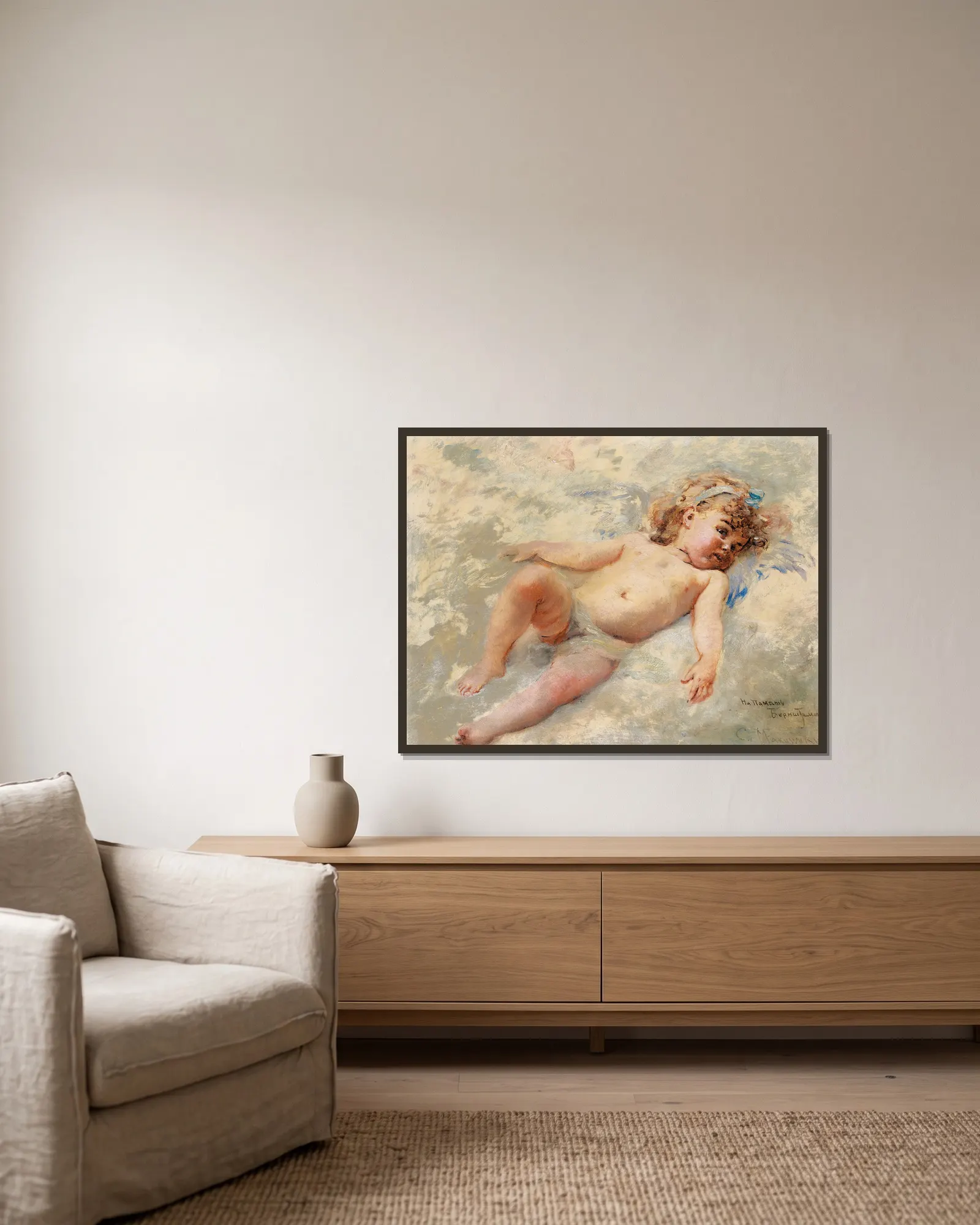 Cherub av Konstantin Egorovich Makovsky inramad på en vägg