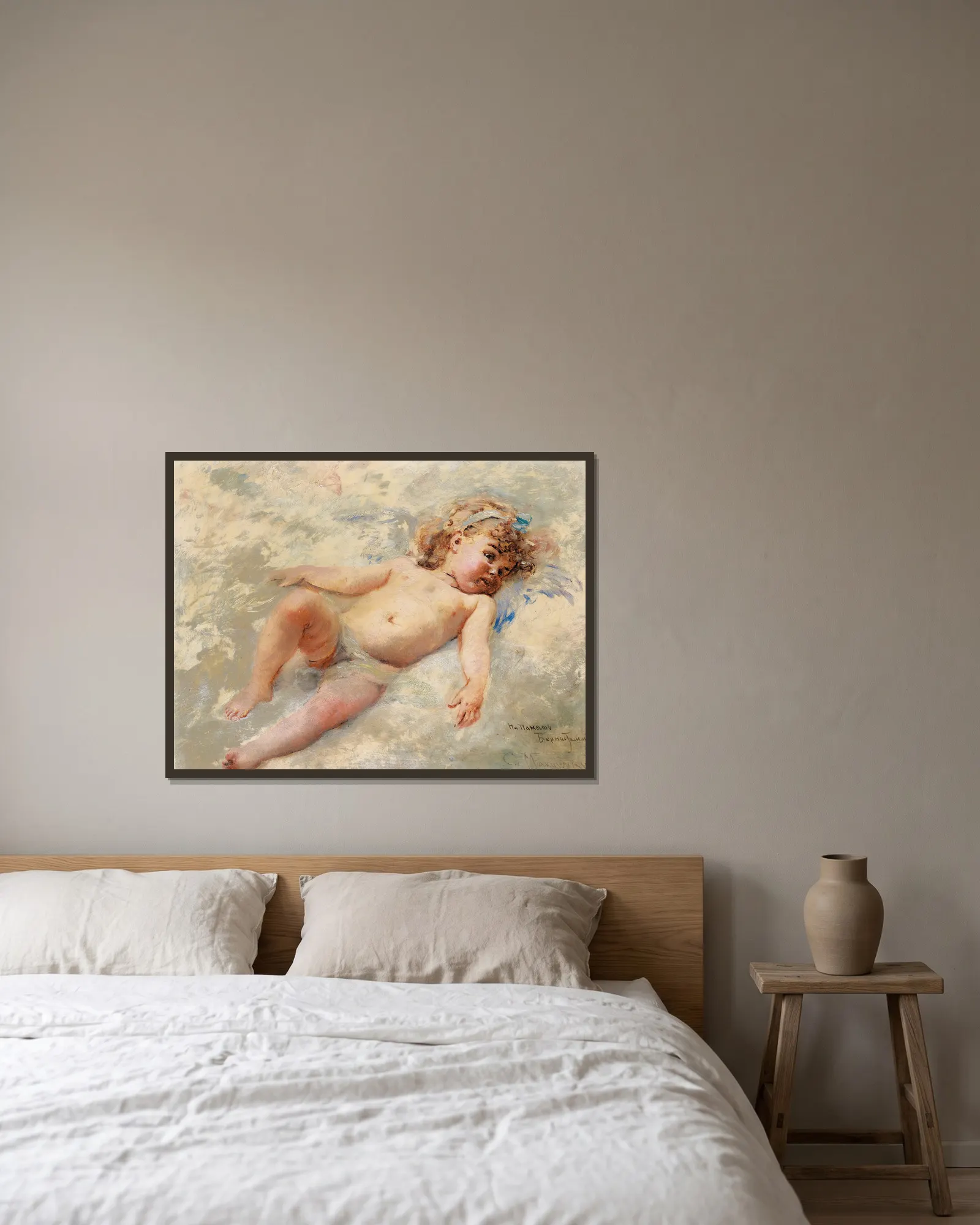 Cherub av Konstantin Egorovich Makovsky inramad på en vägg