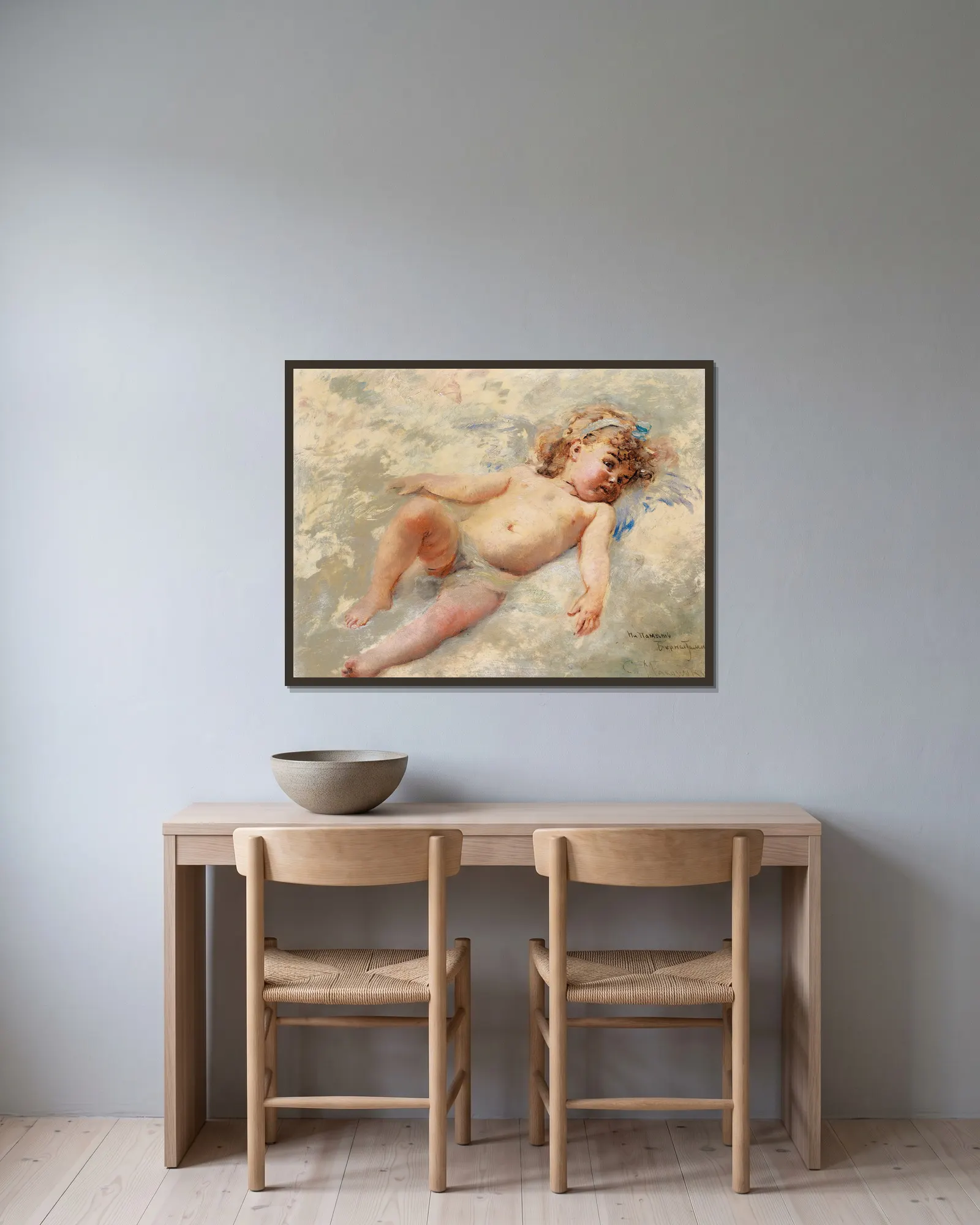 Cherub av Konstantin Egorovich Makovsky inramad på en vägg
