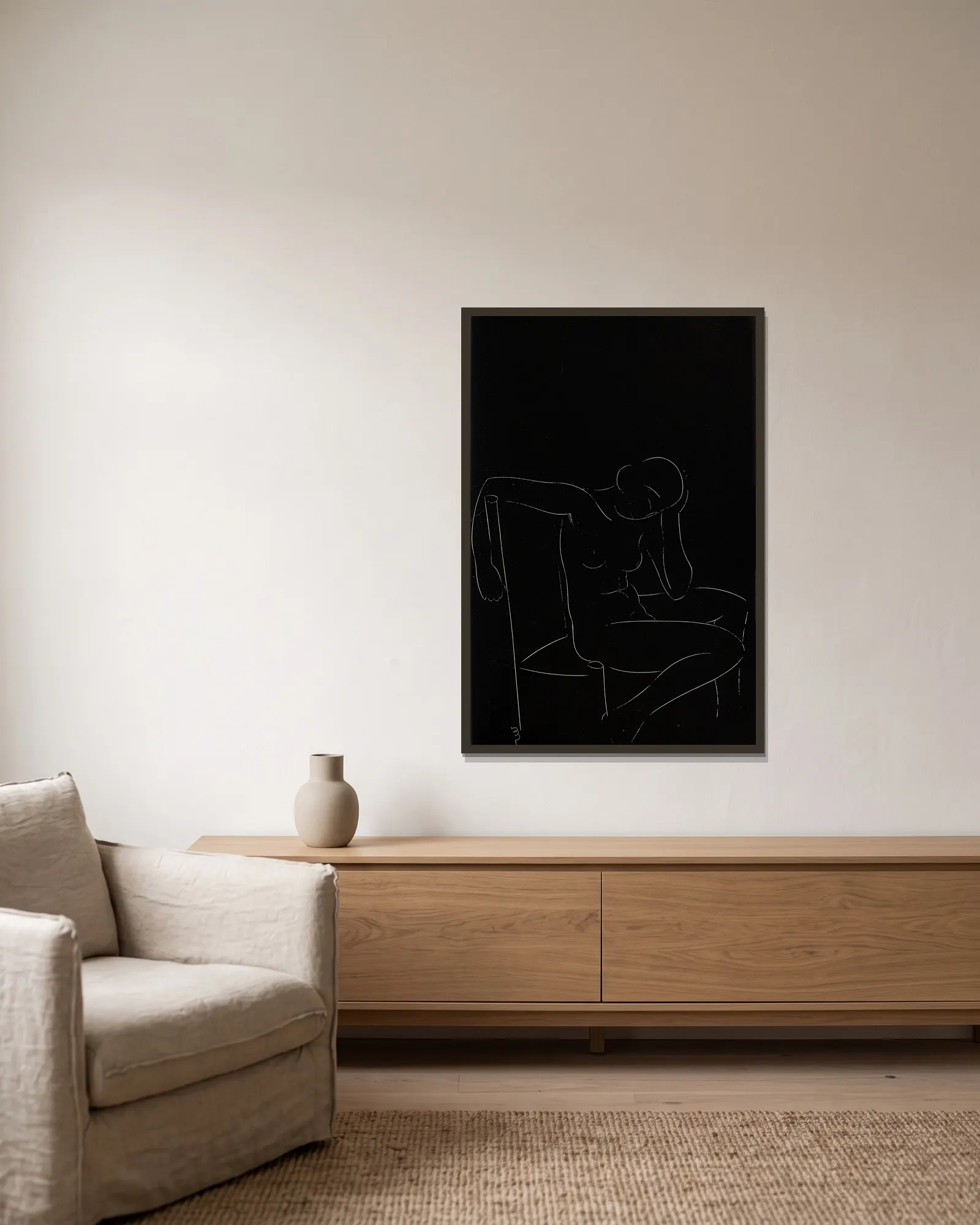 Twenty-five nudes Pl 05 av Eric Gill inramad på en vägg