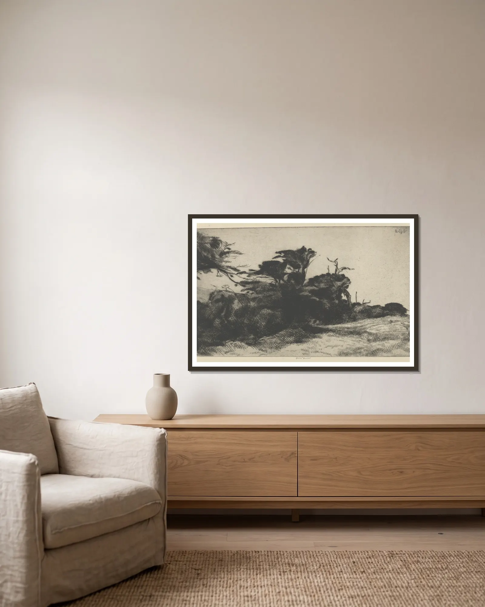 Cypress Study No. 2 av Ernest Haskell inramad på en vägg