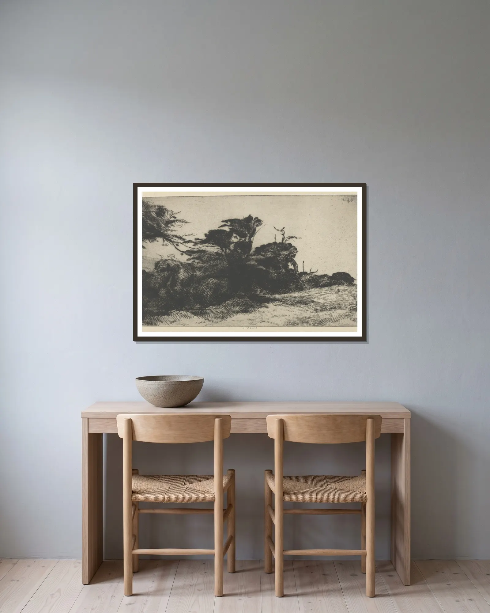 Cypress Study No. 2 av Ernest Haskell inramad på en vägg