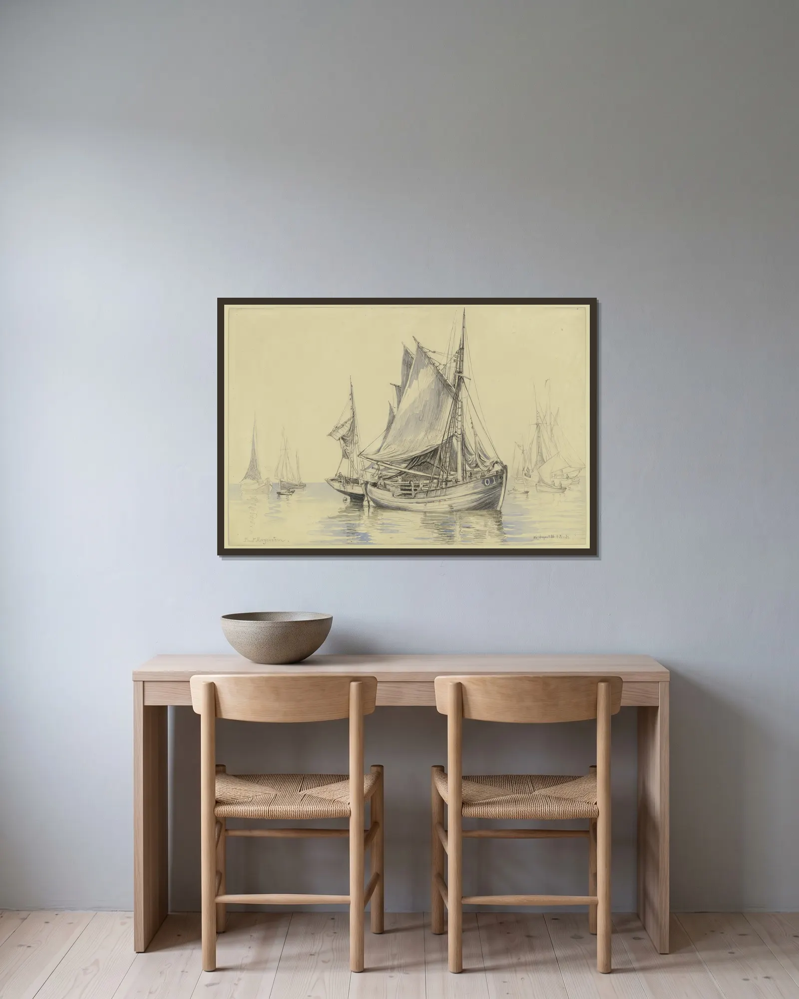Fishing boats near Ostend av Friedrich Ernst Morgenstern inramad på en vägg