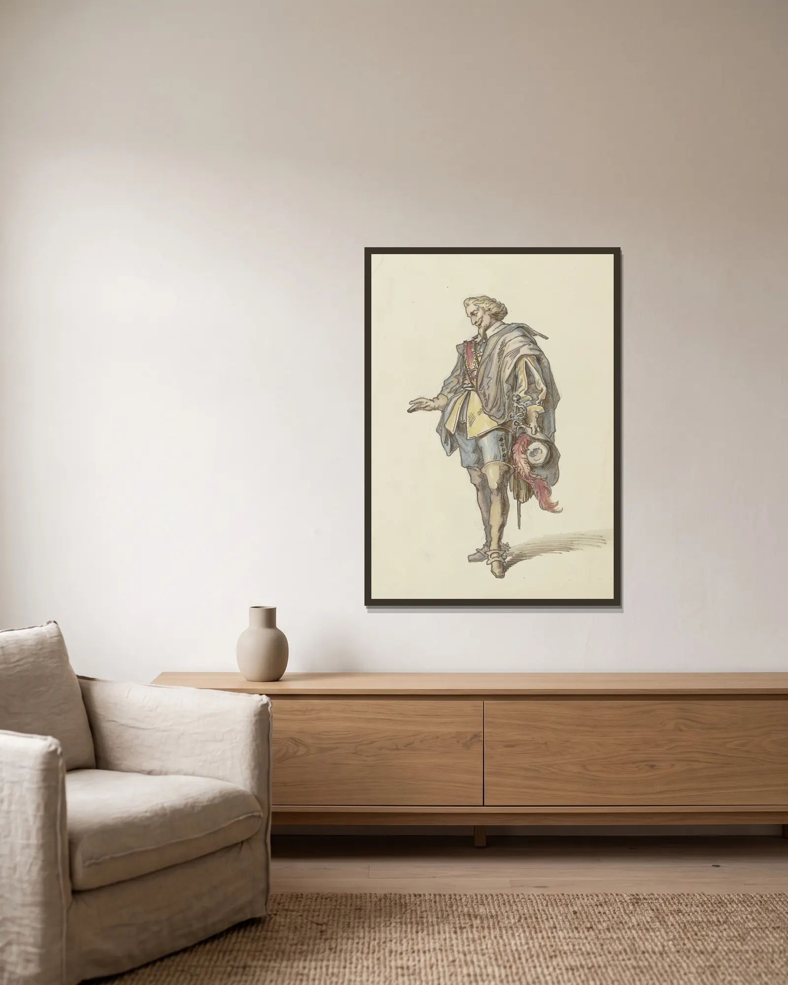 Wallenstein costume av Ferdinand Fellner inramad på en vägg