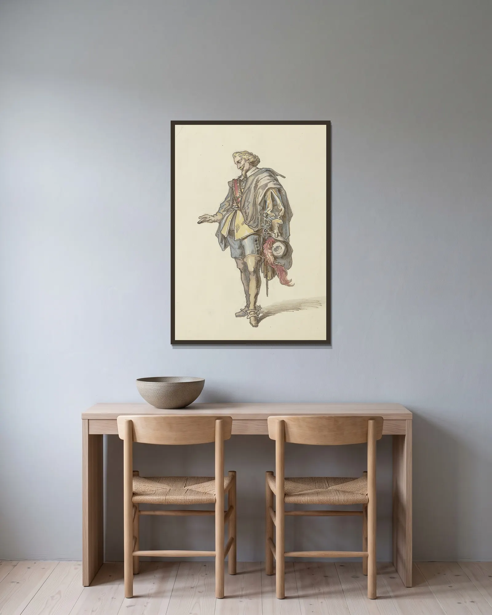 Wallenstein costume av Ferdinand Fellner inramad på en vägg