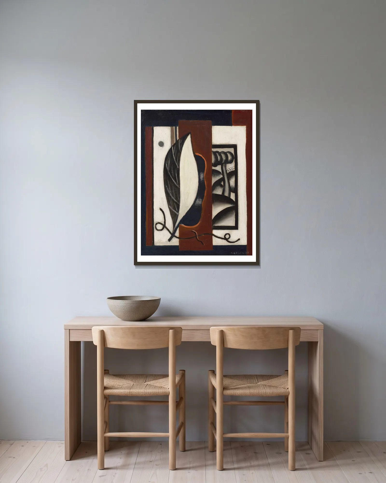 Composition à la feuille av Fernand Léger inramad på en vägg