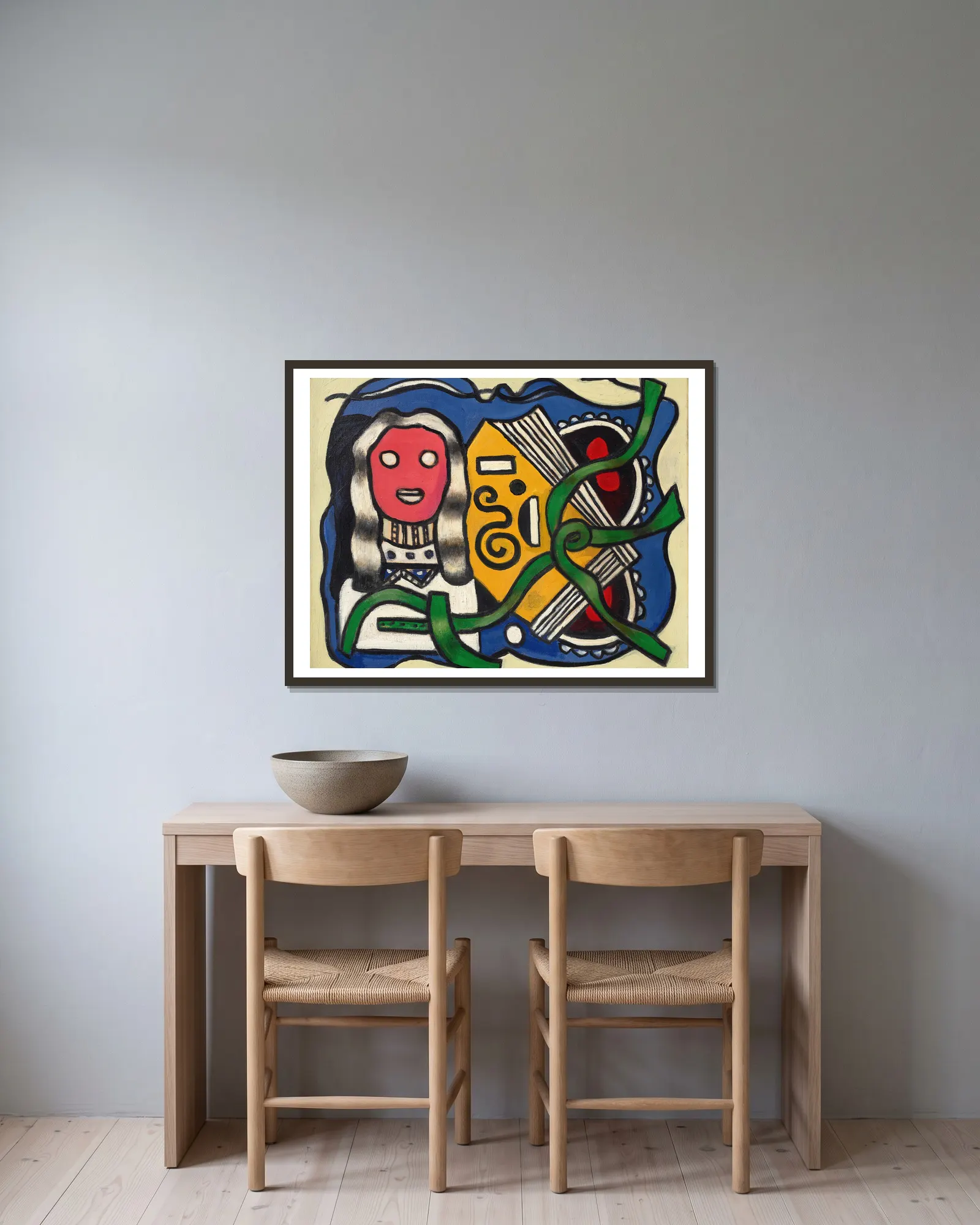 Composition à la poupée av Fernand Léger inramad på en vägg