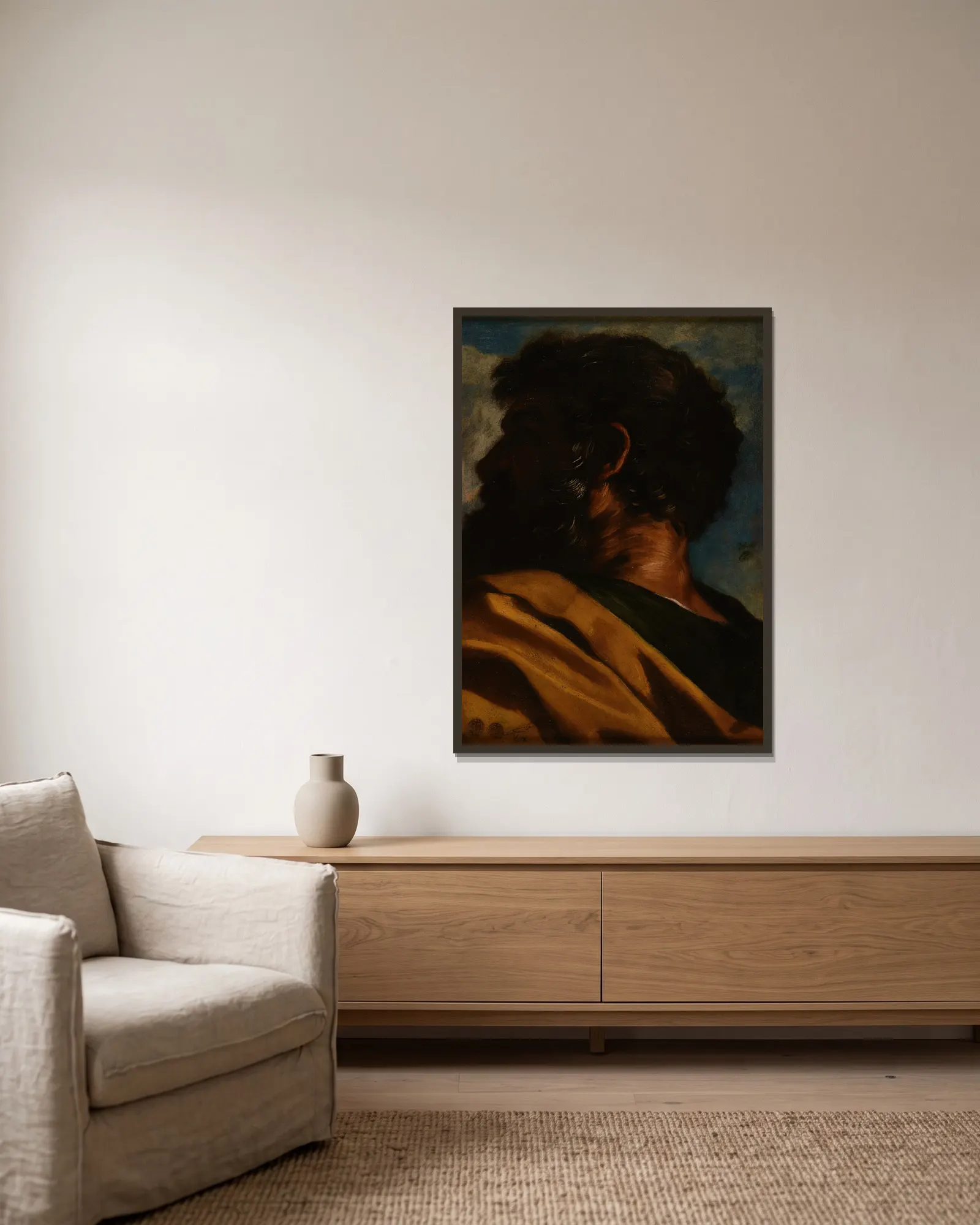 Tête d’homme av Pier Francesco Mola inramad på en vägg