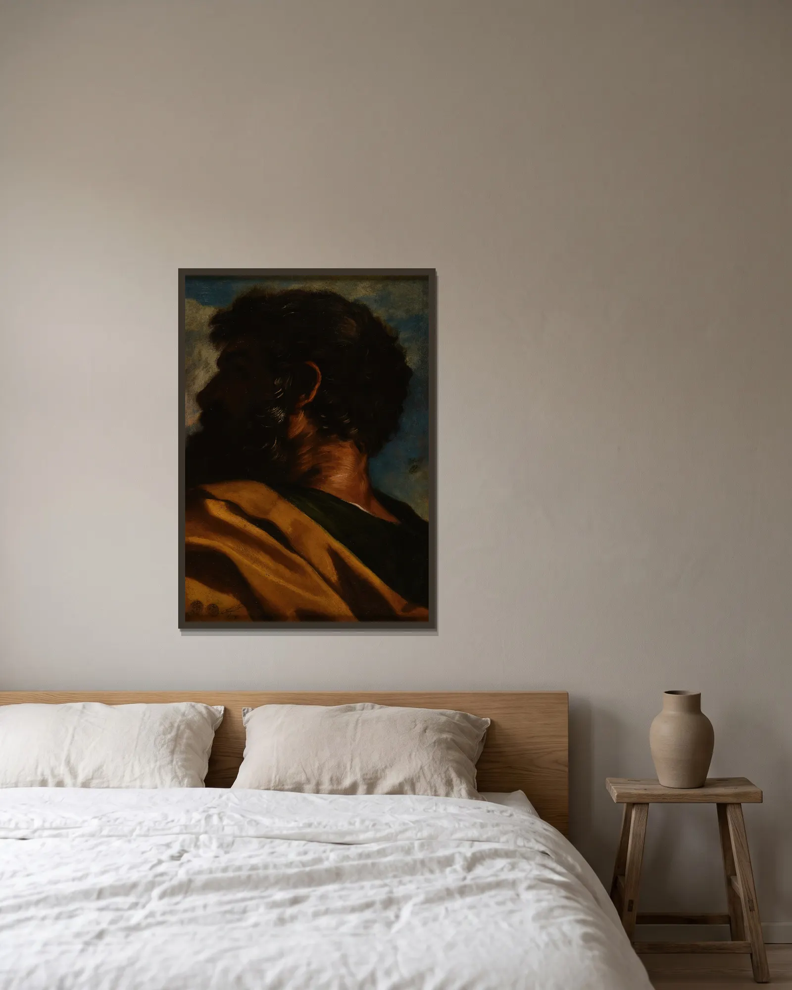 Tête d’homme av Pier Francesco Mola inramad på en vägg