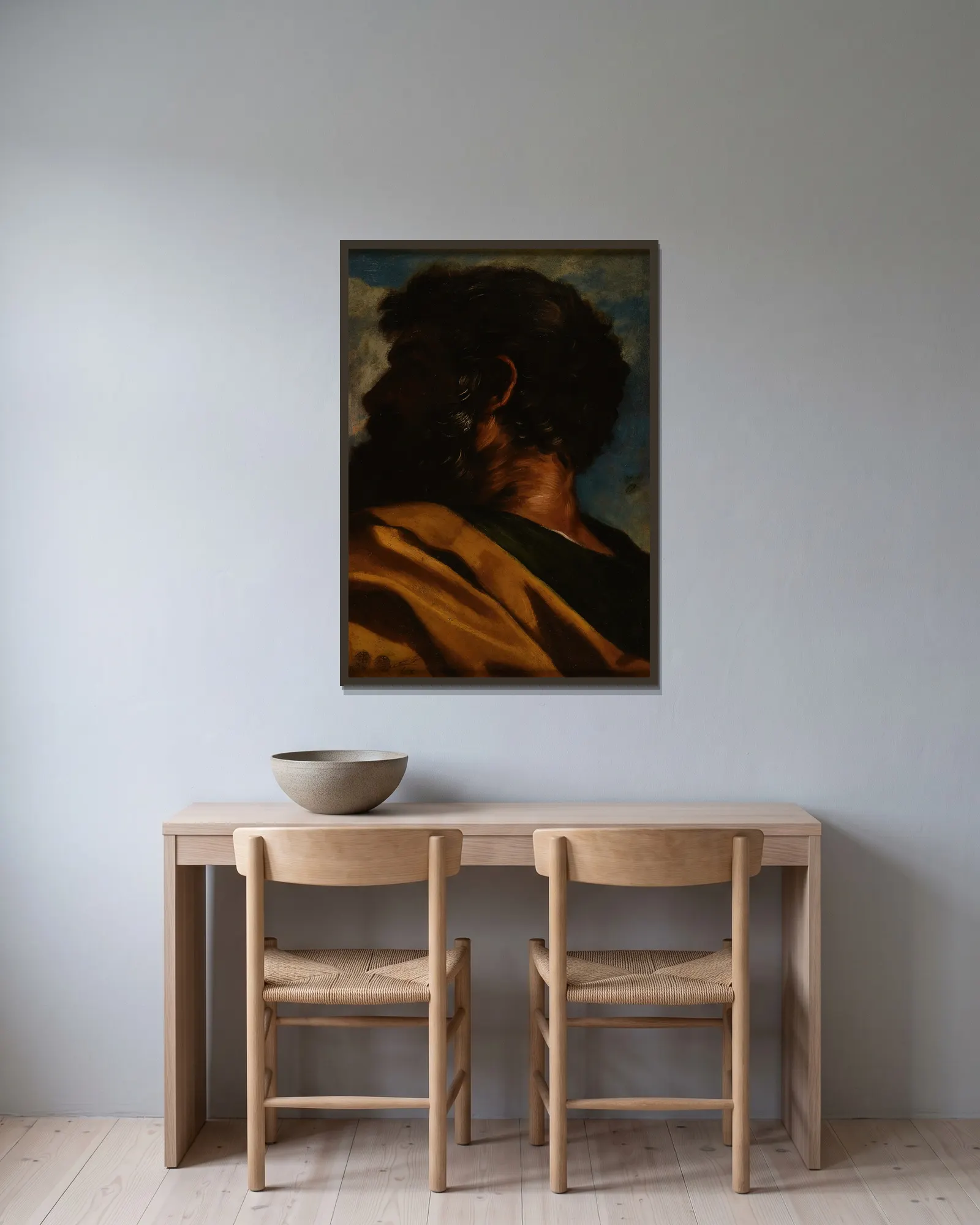 Tête d’homme av Pier Francesco Mola inramad på en vägg