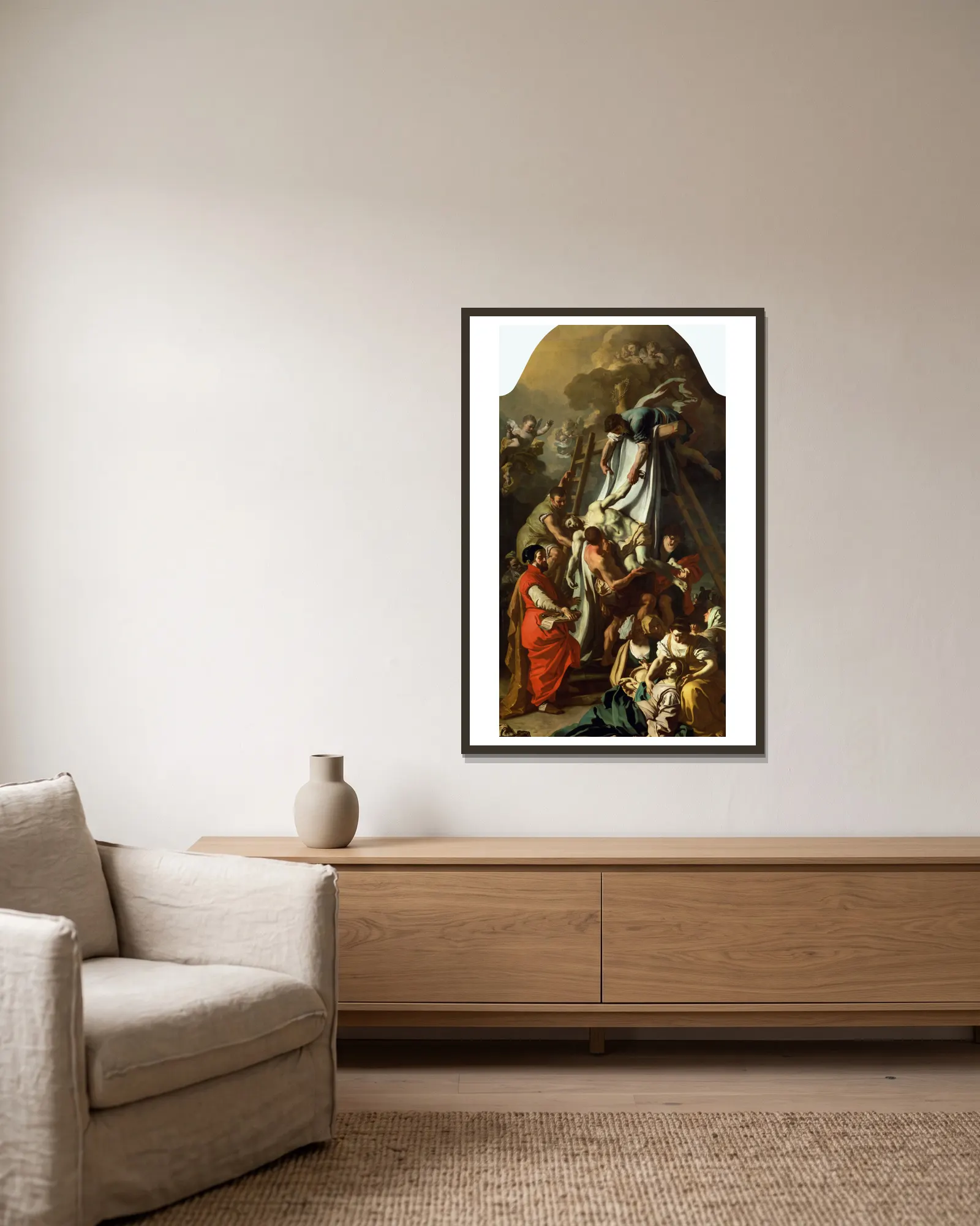 The Deposition av Francesco Solimena inramad på en vägg