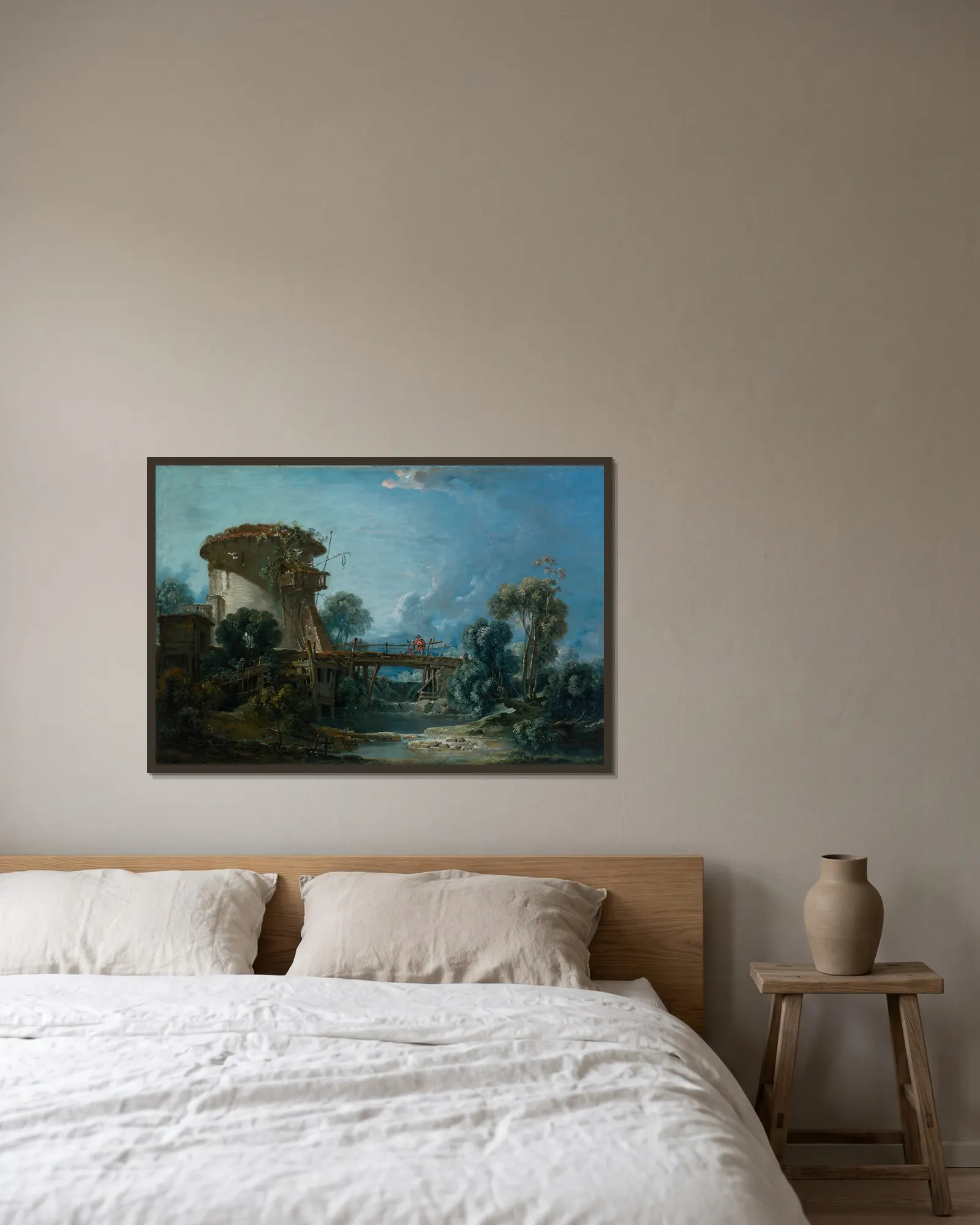 The Dovecote av François Boucher inramad på en vägg