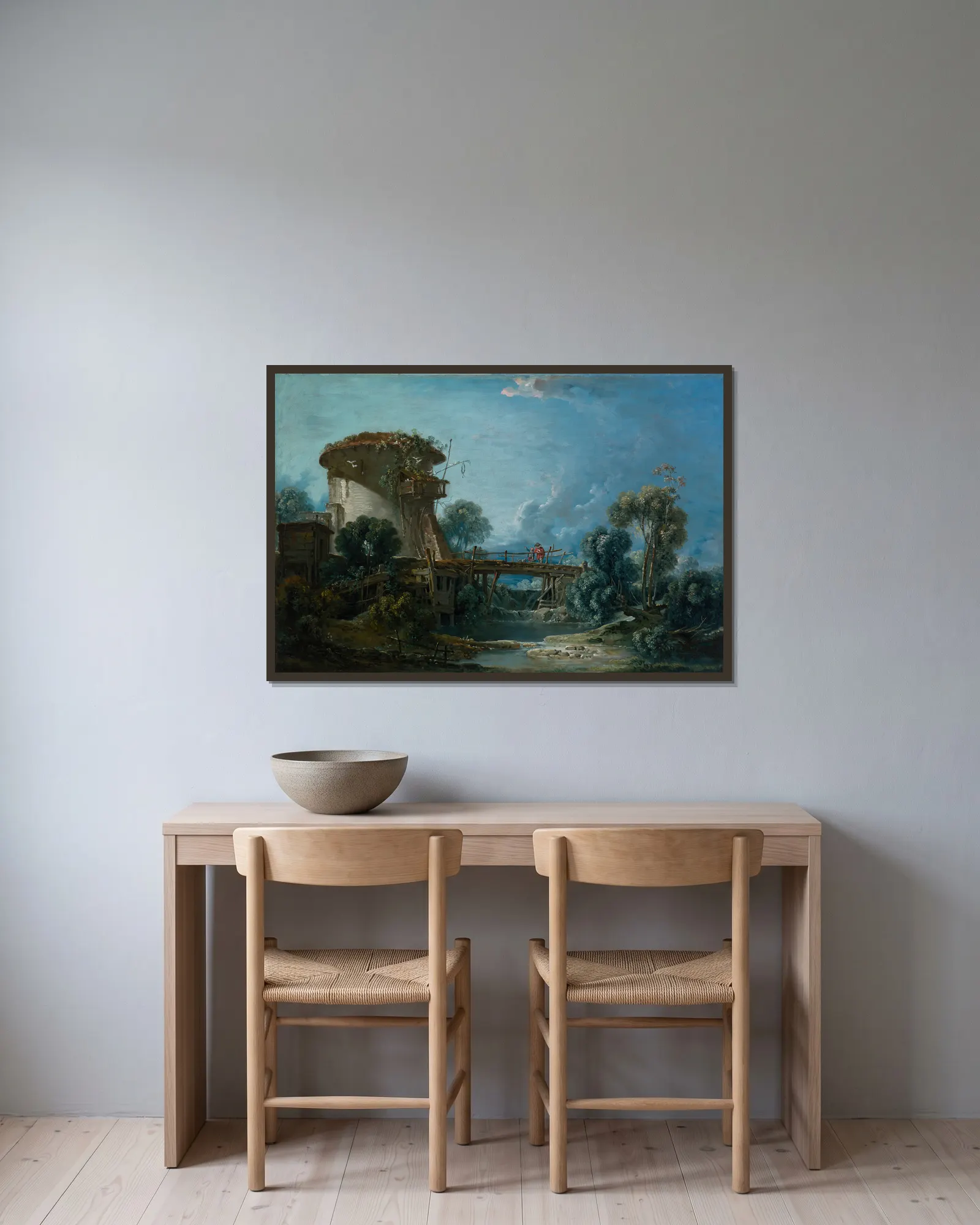 The Dovecote av François Boucher inramad på en vägg