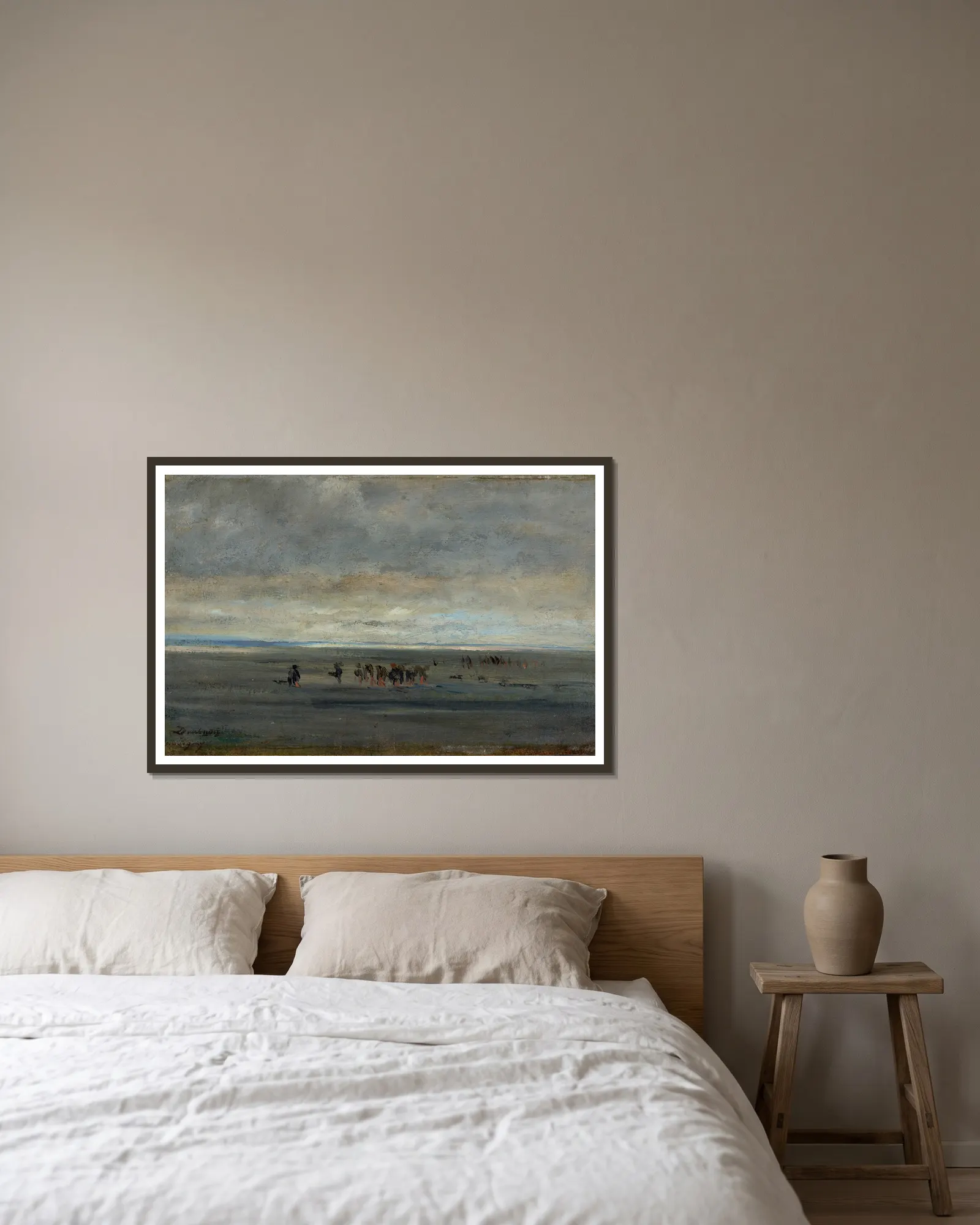Clam Diggers av Charles François Daubigny inramad på en vägg