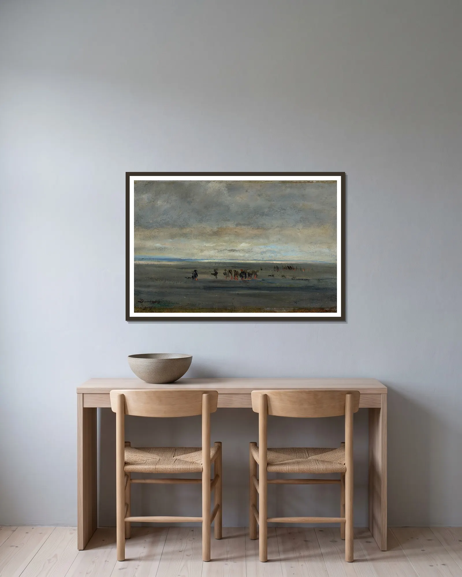 Clam Diggers av Charles François Daubigny inramad på en vägg