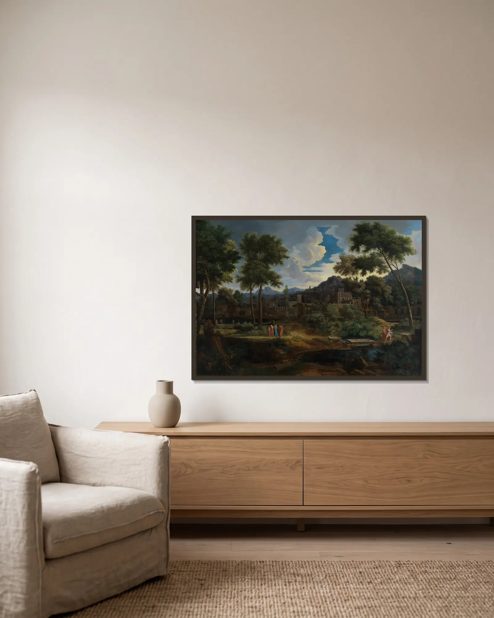 Klassische Landschaft av Jean-François Millet inramad på en vägg