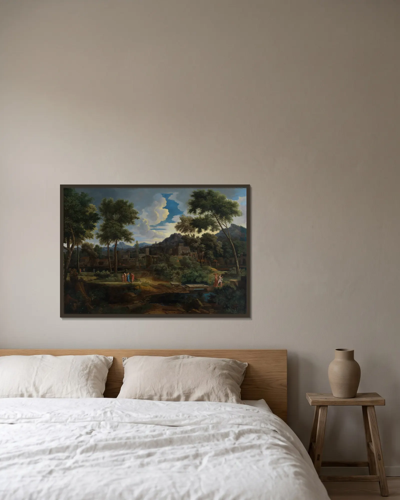 Klassische Landschaft av Jean-François Millet inramad på en vägg