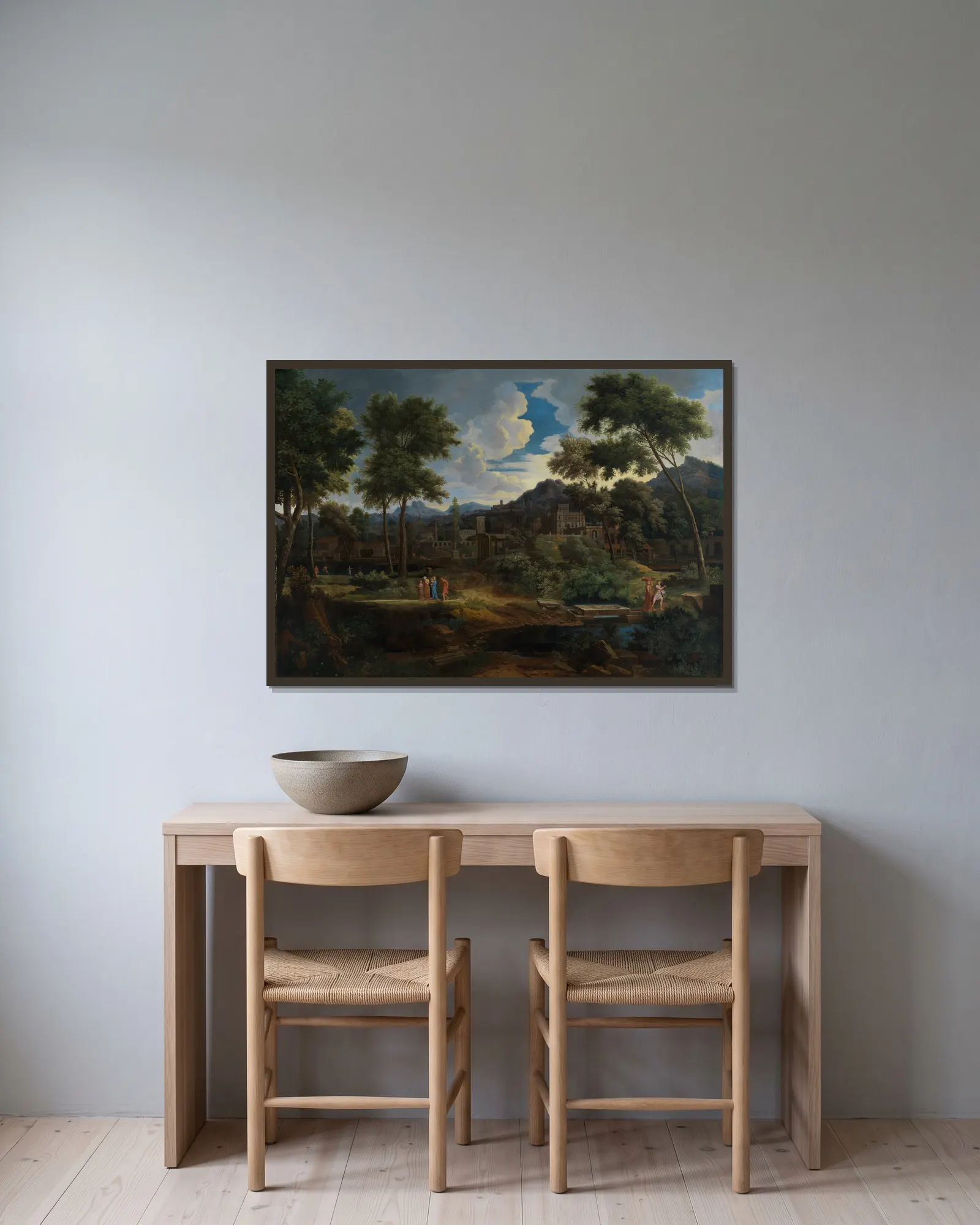 Klassische Landschaft av Jean-François Millet inramad på en vägg