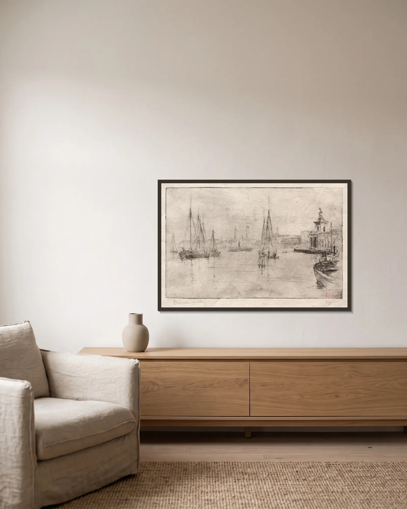 Shipping av Frank Duveneck inramad på en vägg