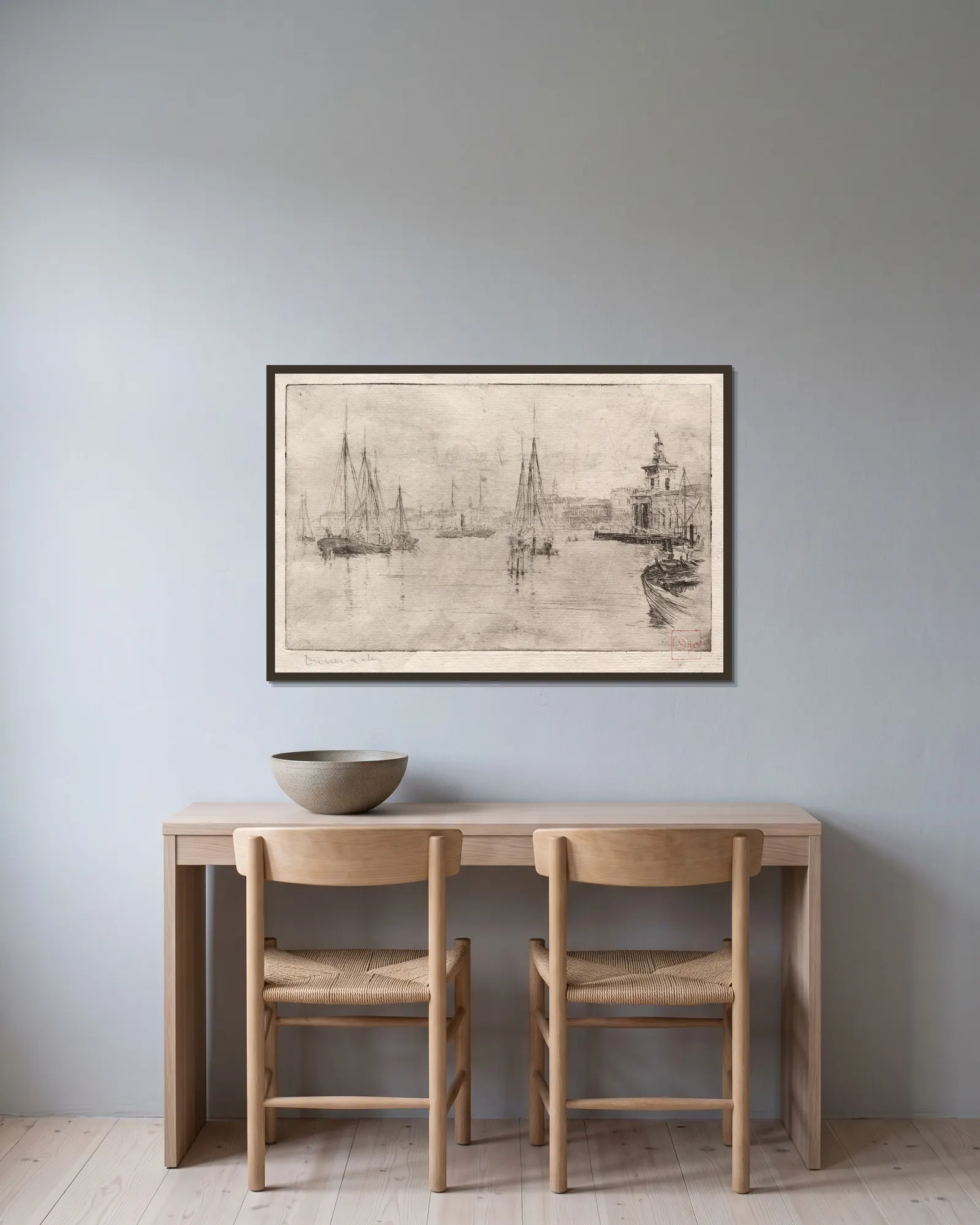 Shipping av Frank Duveneck inramad på en vägg
