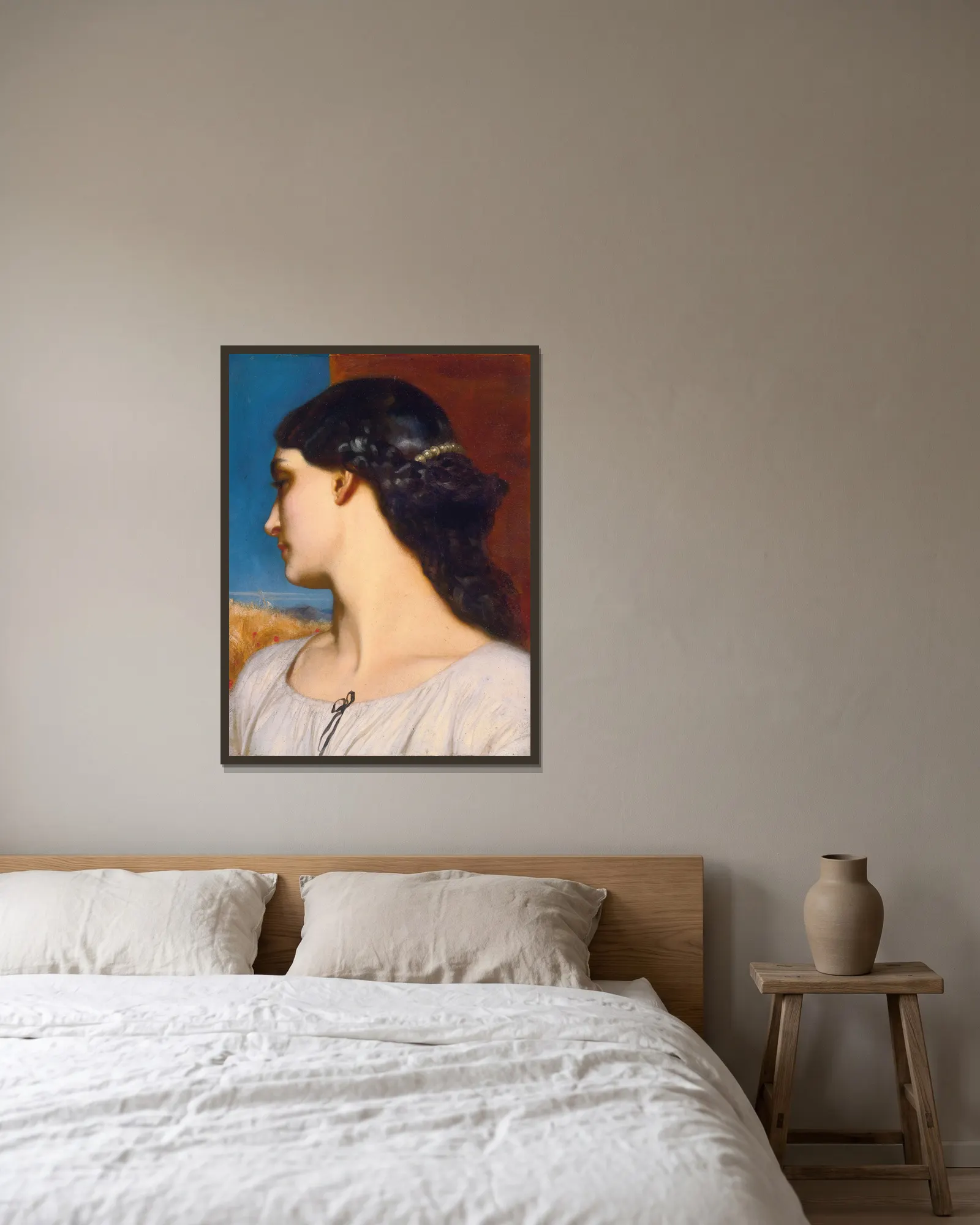 La Nanna (Sunny Hours) av Frederic Leighton inramad på en vägg