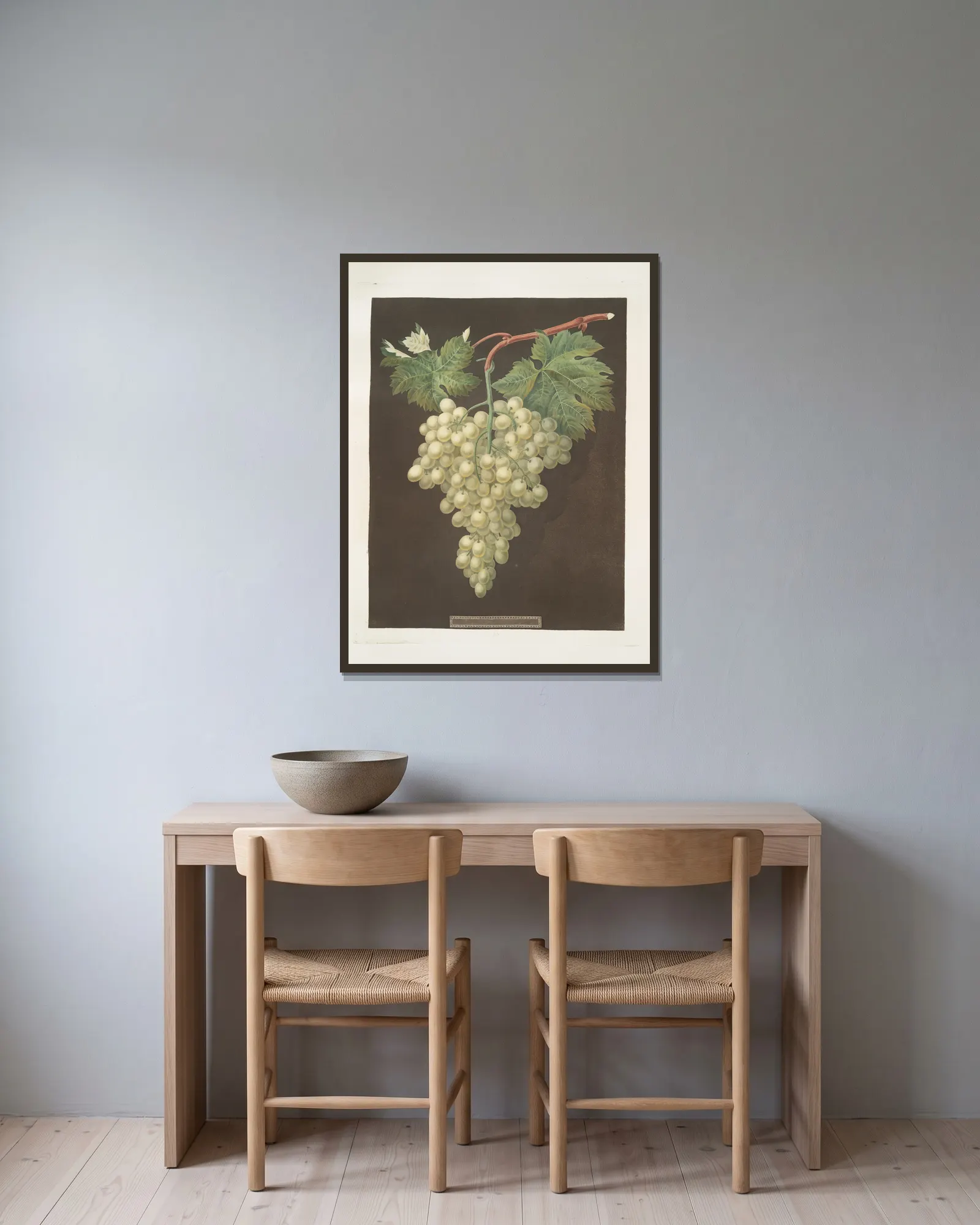 Black Hamburgh grape. av George Brookshaw inramad på en vägg
